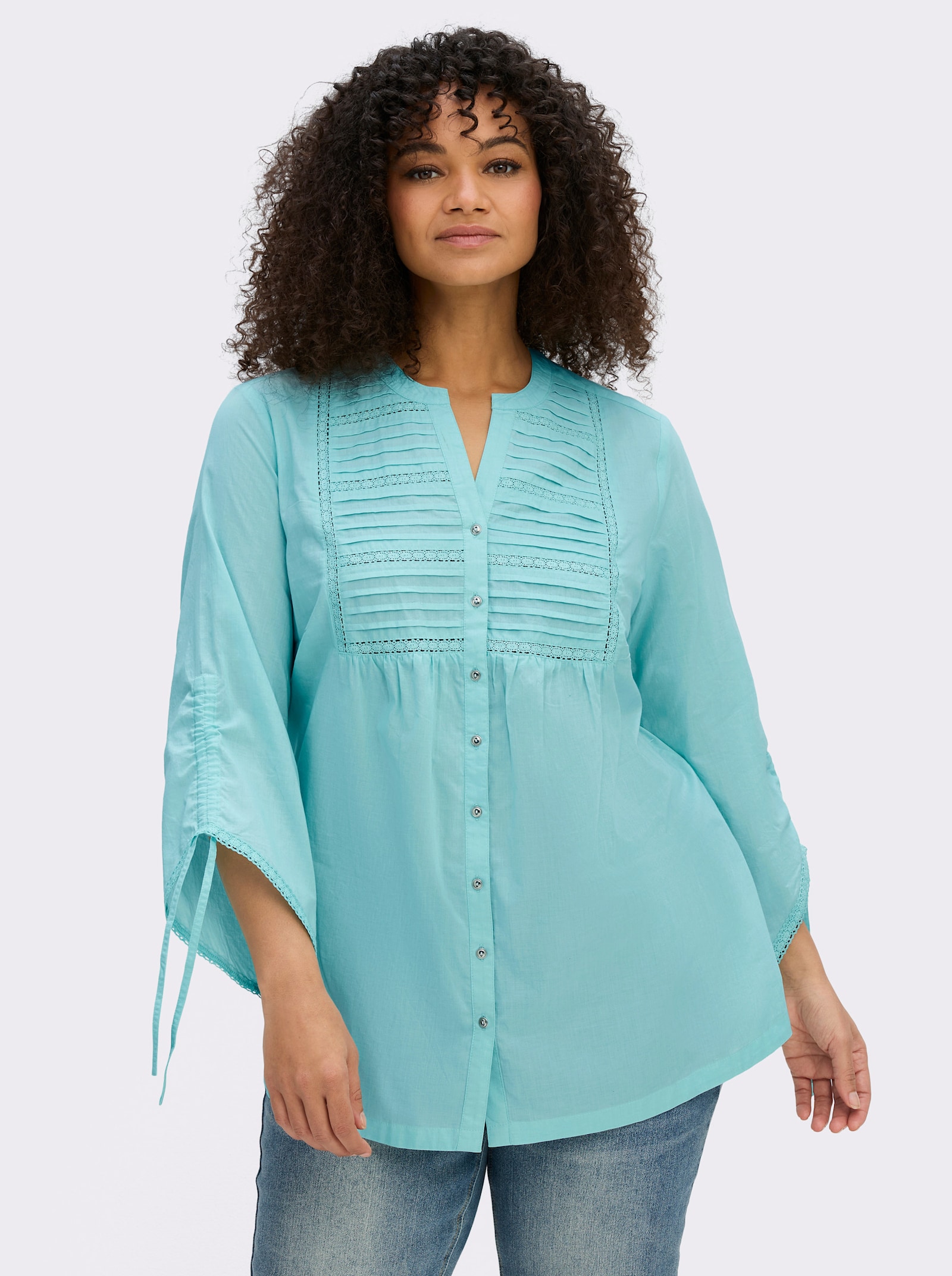 sheego by Joe Browns Baumwollbluse mit Spitze und Biesen - mint