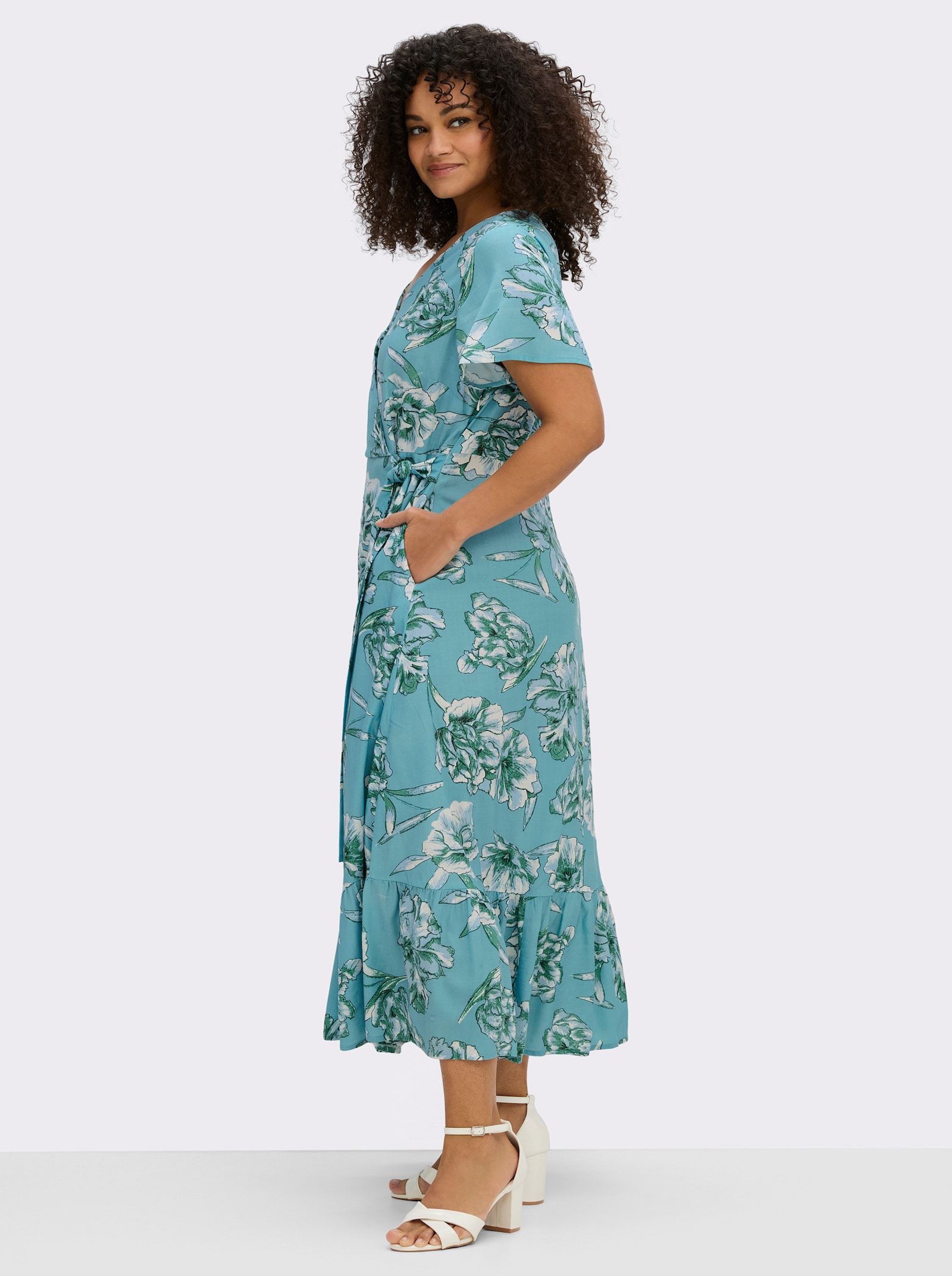 sheego by Joe Browns Wickelkleid mit Volant am Saum - aquamarin-smaragd-gemustert