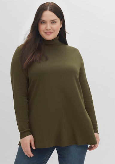 sheego Rollkragenshirt in A-Linie - dunkelkhaki