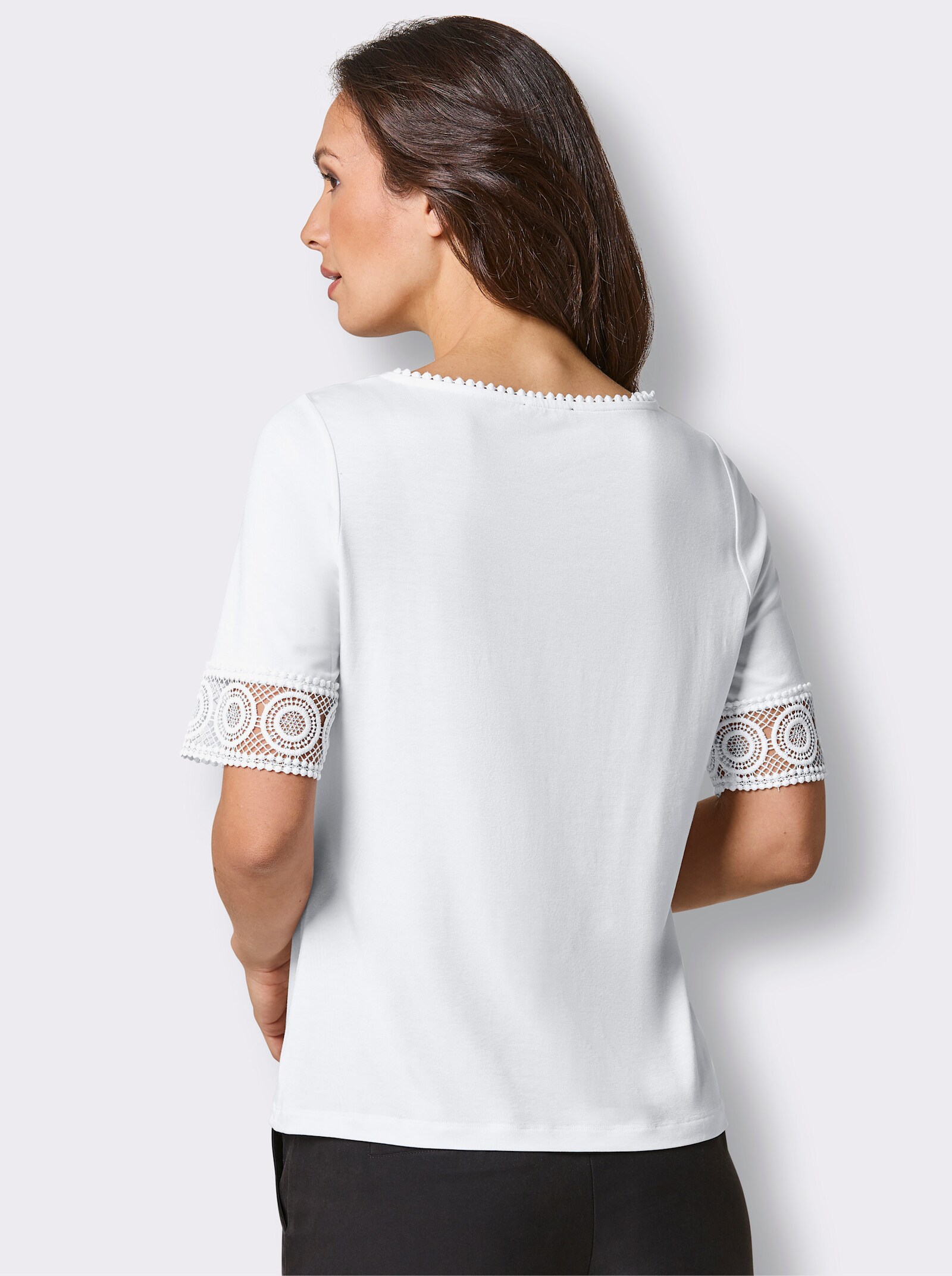 CREATION L PREMIUM Kurzarmshirt mit Spitze - weiß
