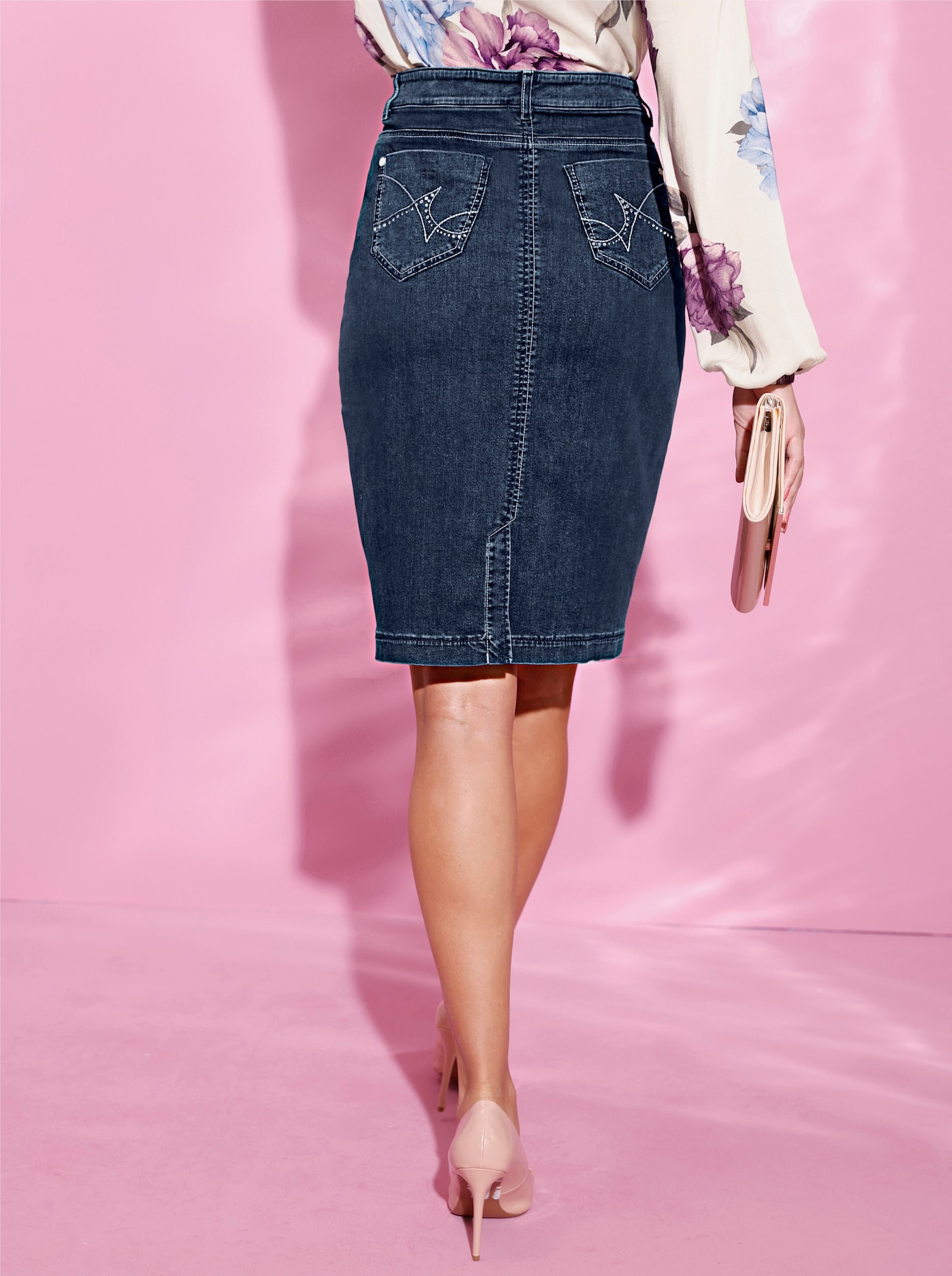 Kokerrok van hoogwaardig katoen - blue-stonewashed