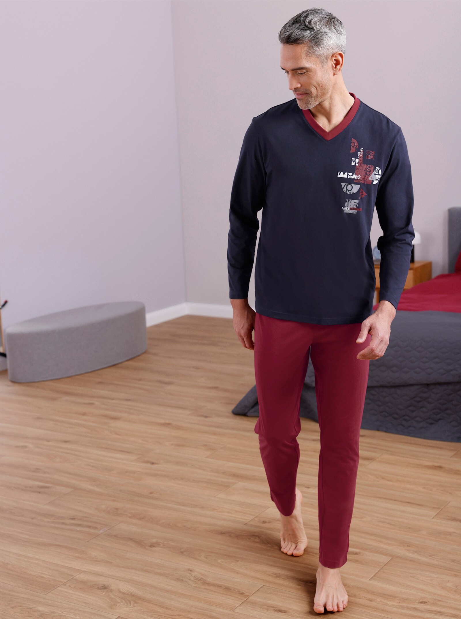 wäschepur men Schlafanzüge - dunkelrot-bedruckt + marine-bedruckt