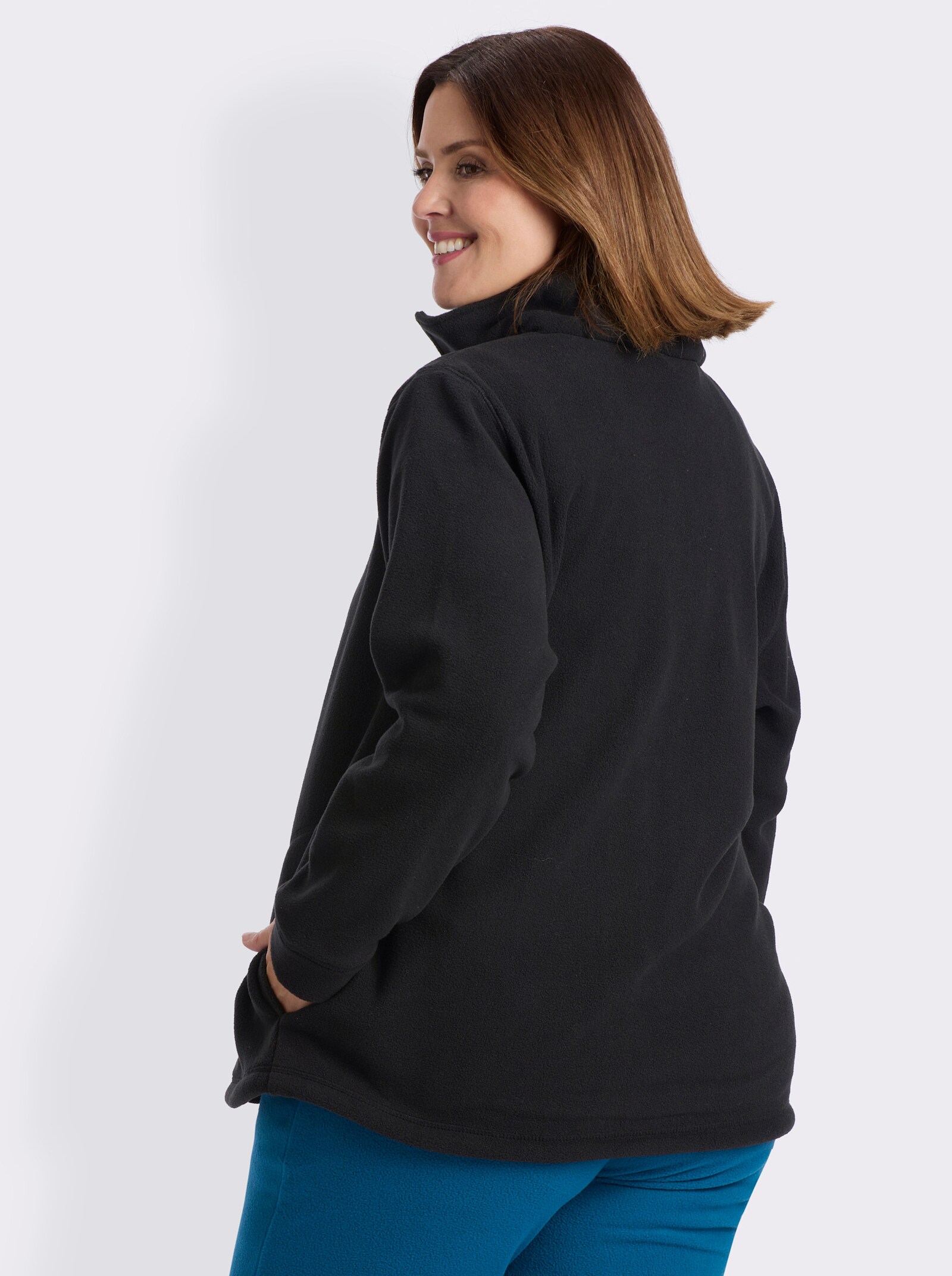 Fleecejacke Kordeldurchzug am Saum - schwarz