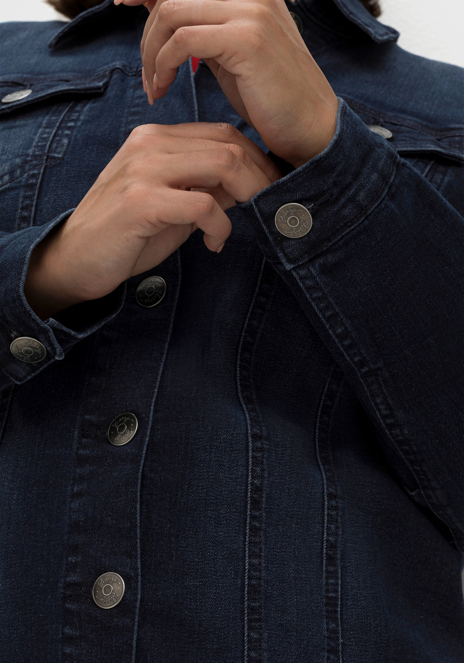 sheego Jeansjacke in taillierter Form - dark blue denim
