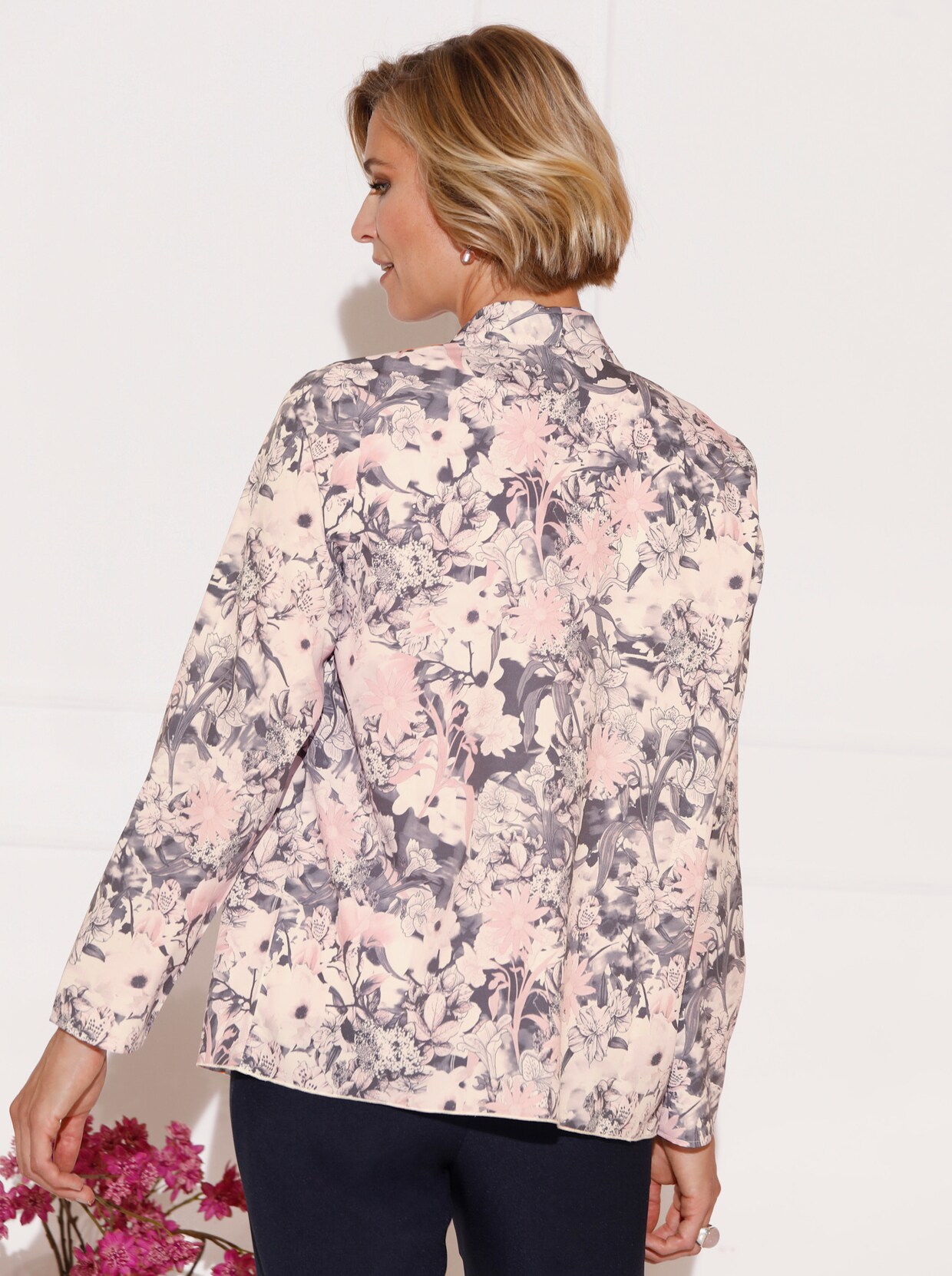Lange blouse - roze/grijs geprint