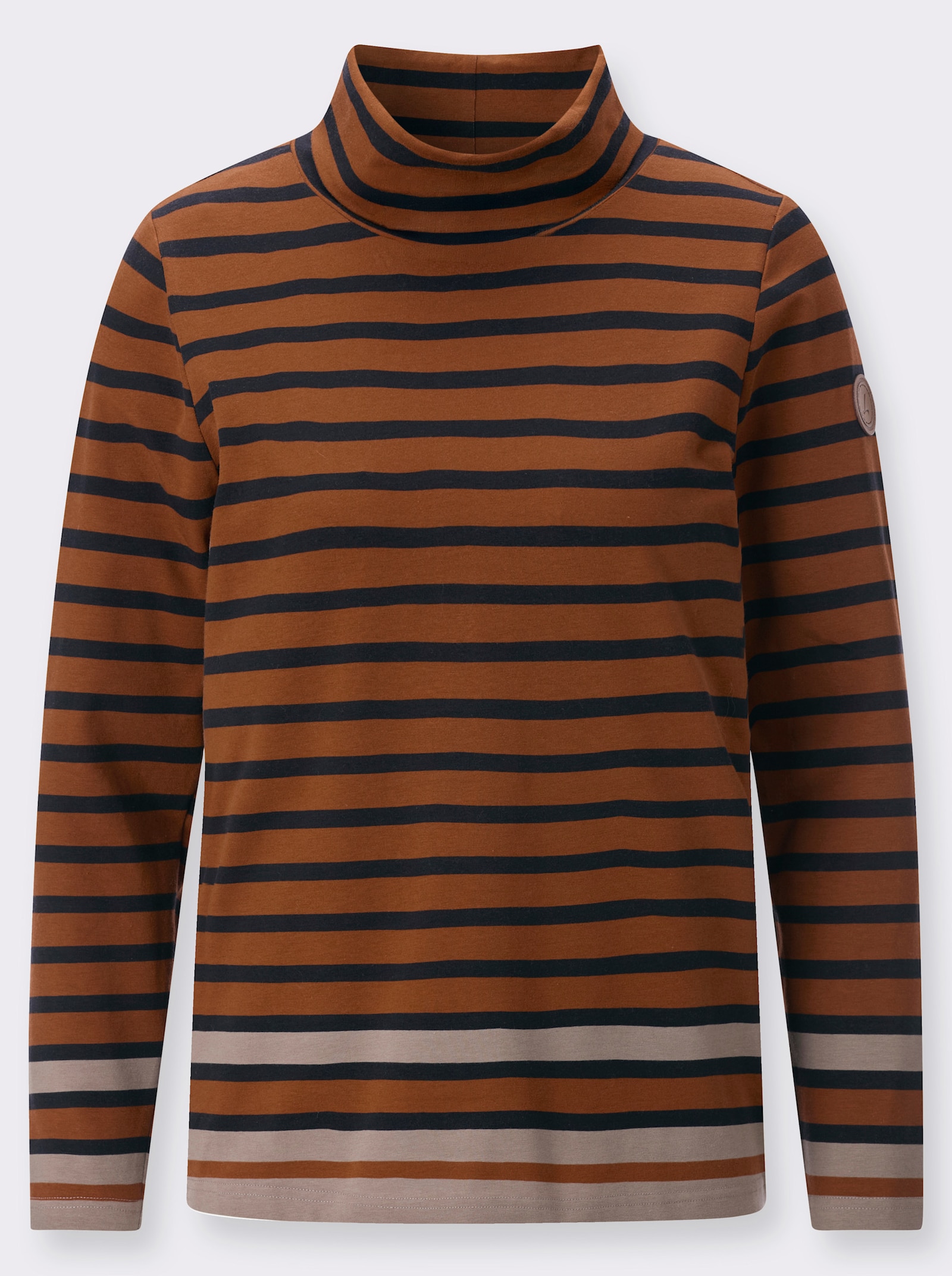 Ringelshirt mit Rollkragen - cognac-schwarz-geringelt