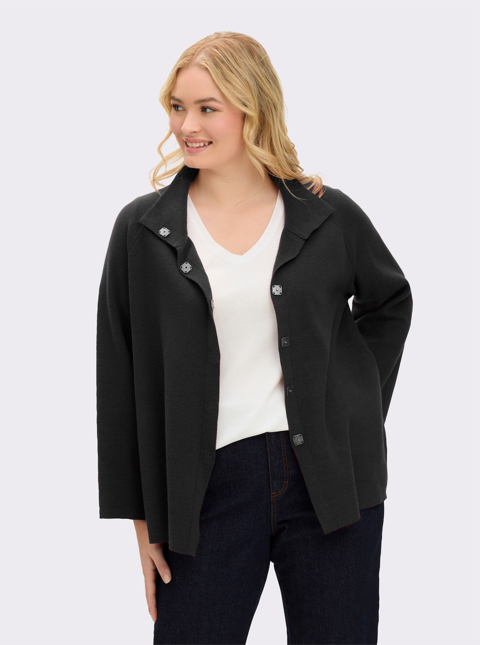 sheego Strickjacke mit weiten 3/4-Ärmeln - anthrazit-meliert