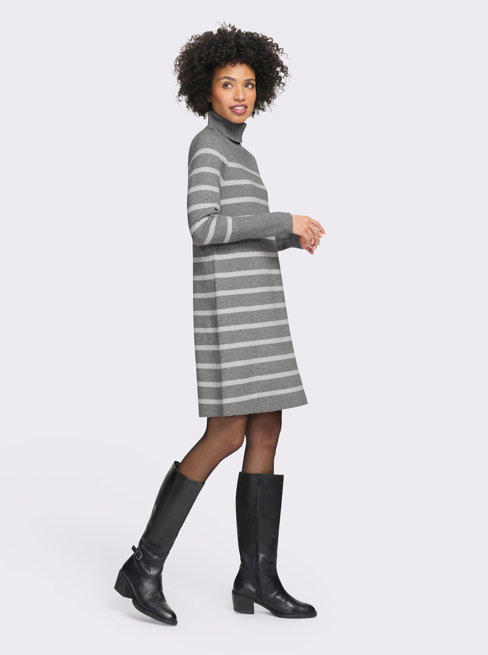 heine Strickkleid mit Ringelmuster - grau-ecru-gestreift