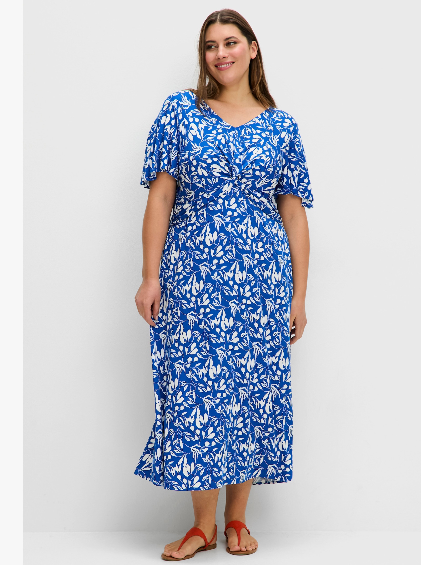 sheego Sommerkleid mit Knotendetail in der Taille - kobalt-bedruckt