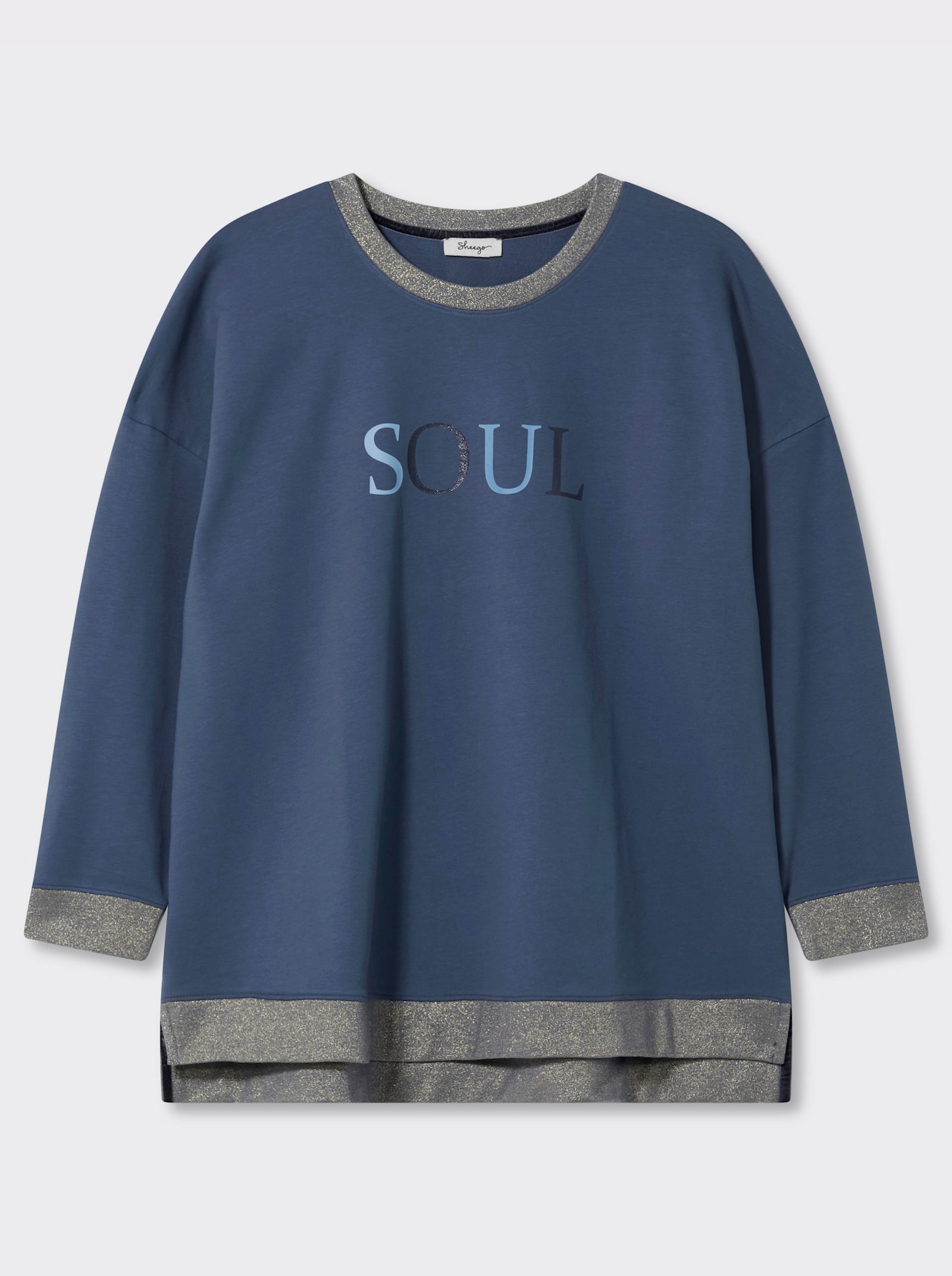 sheego Sweatshirt mit Glitzer-Details - rauchblau