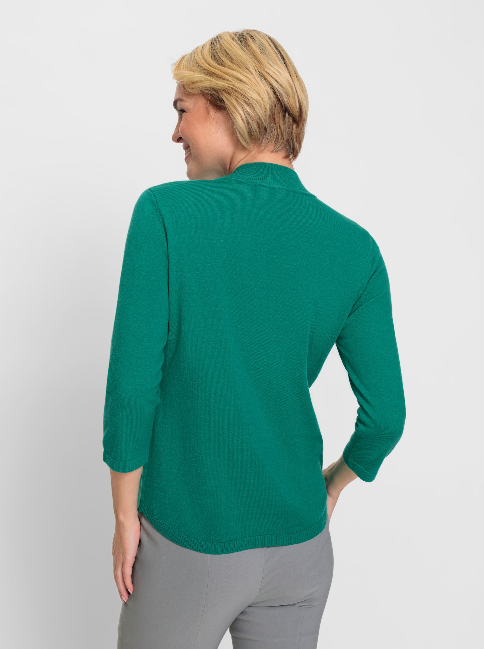 Stehkragenpullover mit 3/4-langen Ärmeln - smaragd