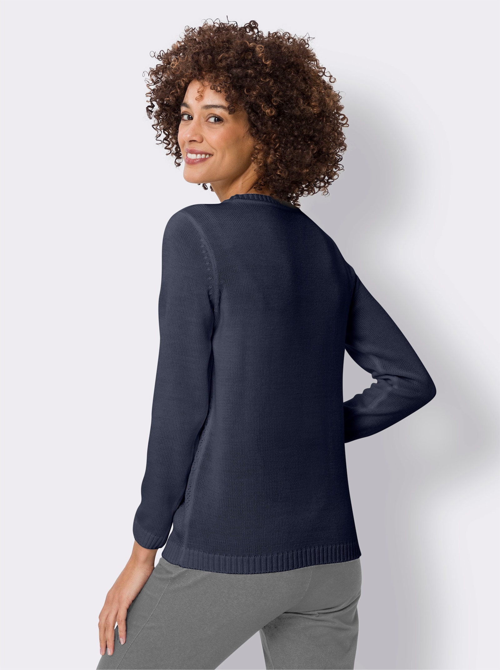 Langarm-Pullover mit Strickmuster vorne - marine