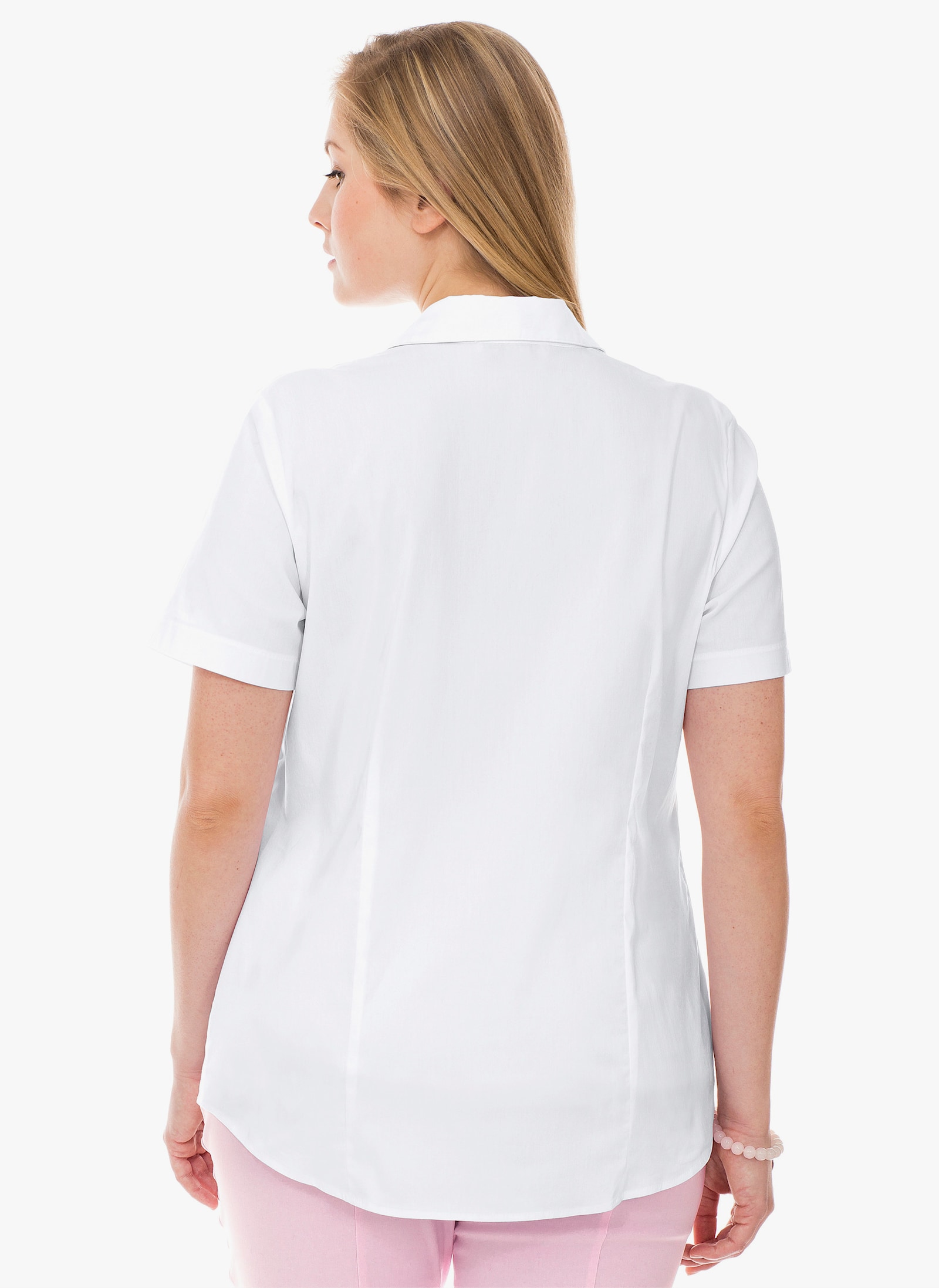 sheego Stretchblouse met korte mouwen, licht getailleerd - wit
