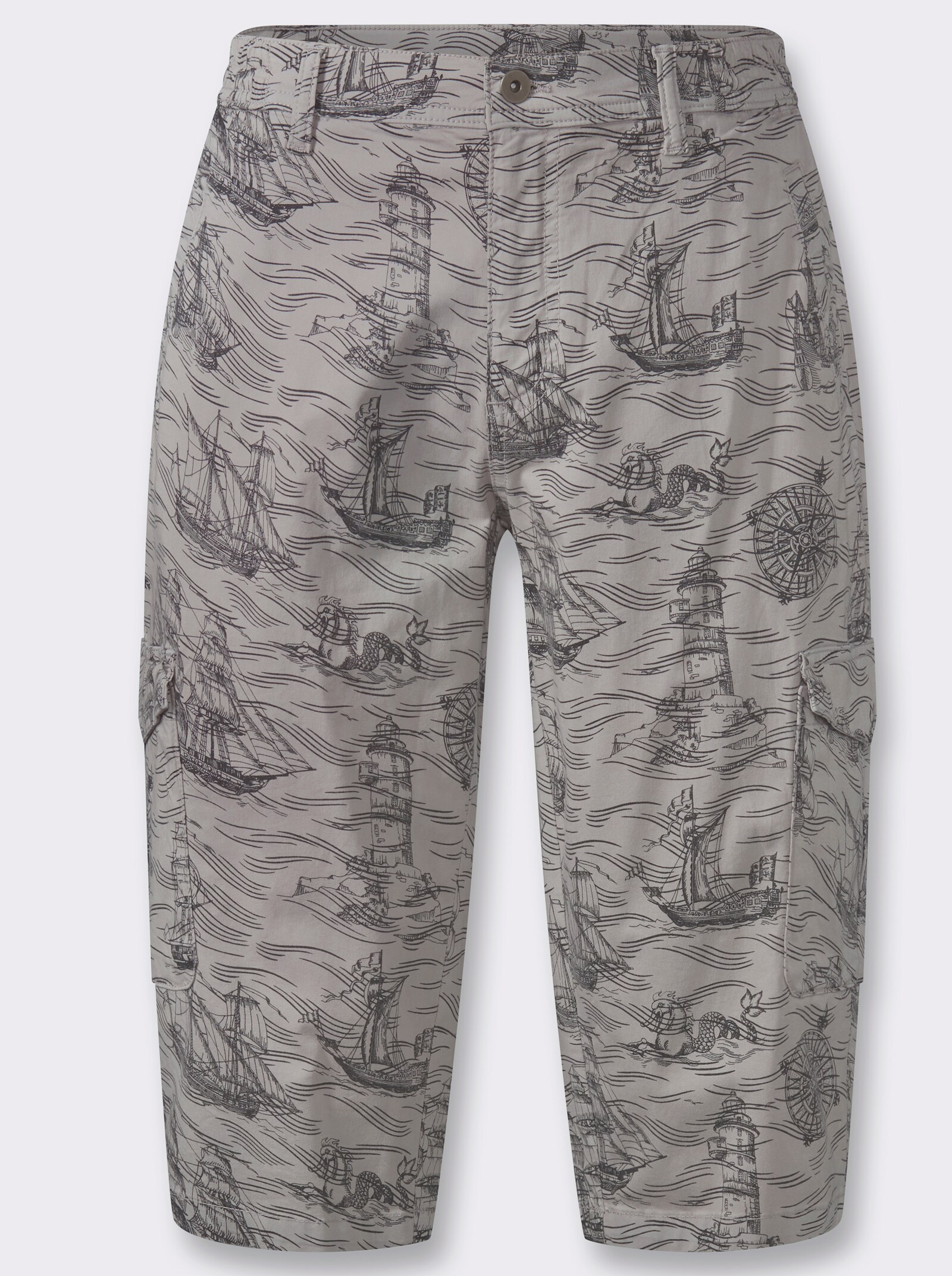 Bermudas mit Piratenschiff-Print, Twill - steingrau-bedruckt