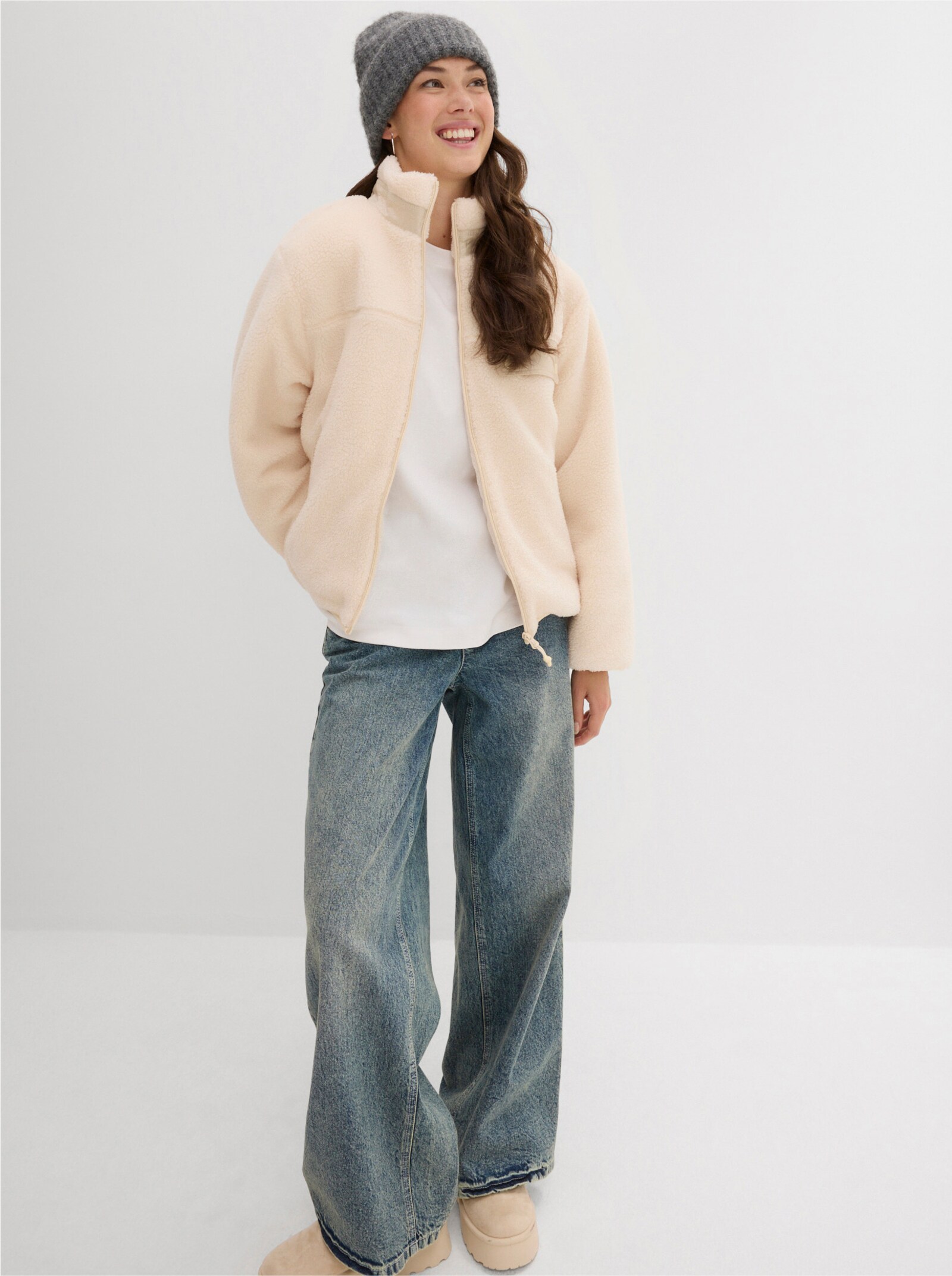 High-waist-Jeans mit weitem Bein - blue-stone-washed