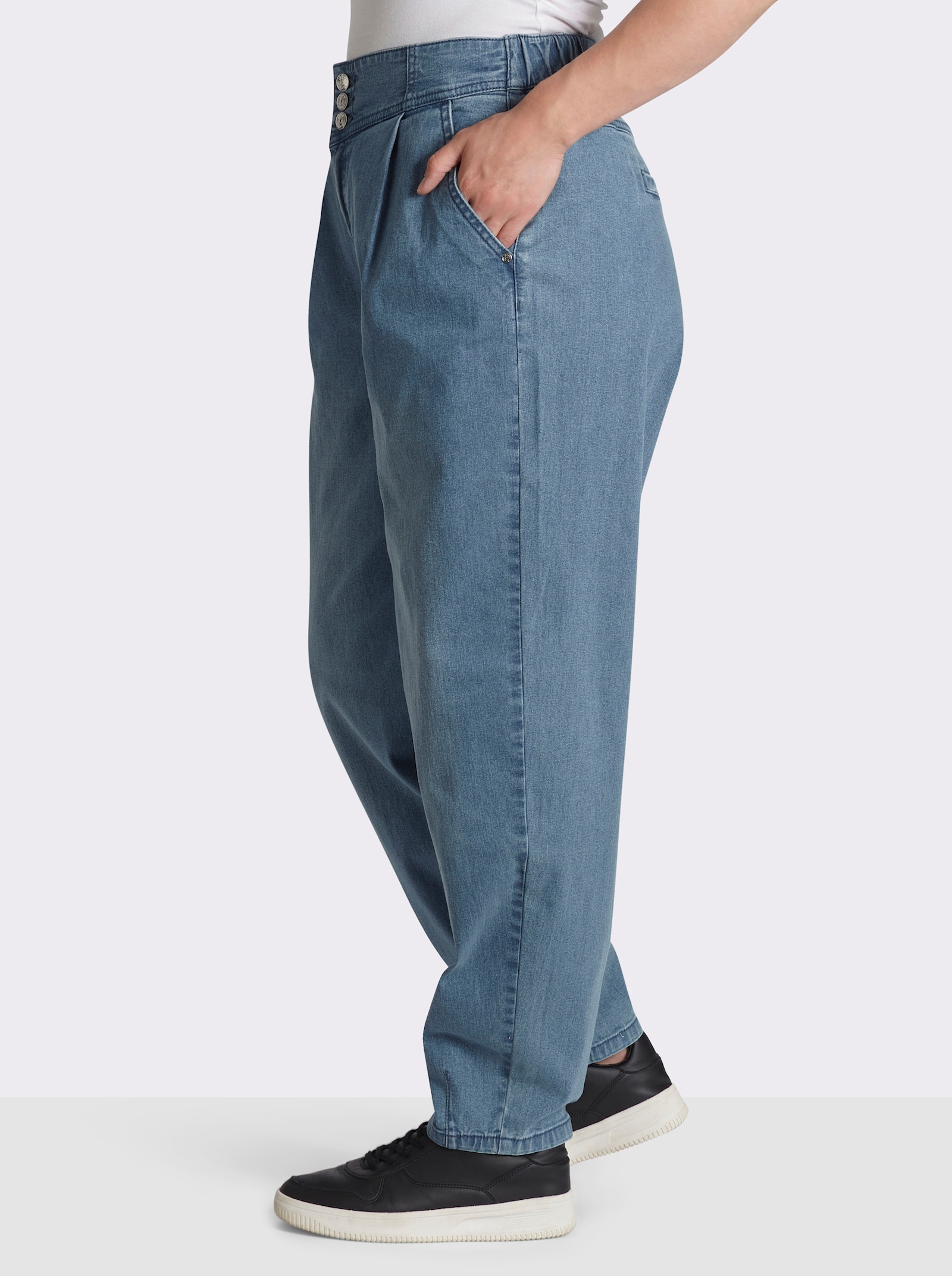 sheego High-waist-Jeans mit Bundfalten und Barrel-Leg - blue-bleached