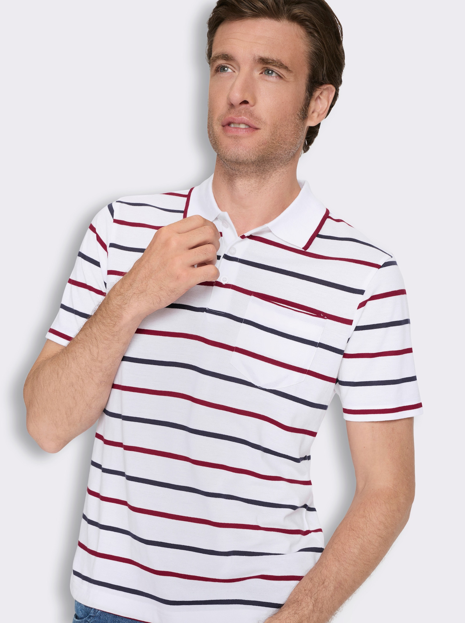 Poloshirt in Pikee-Qualität - weiß-gestreift