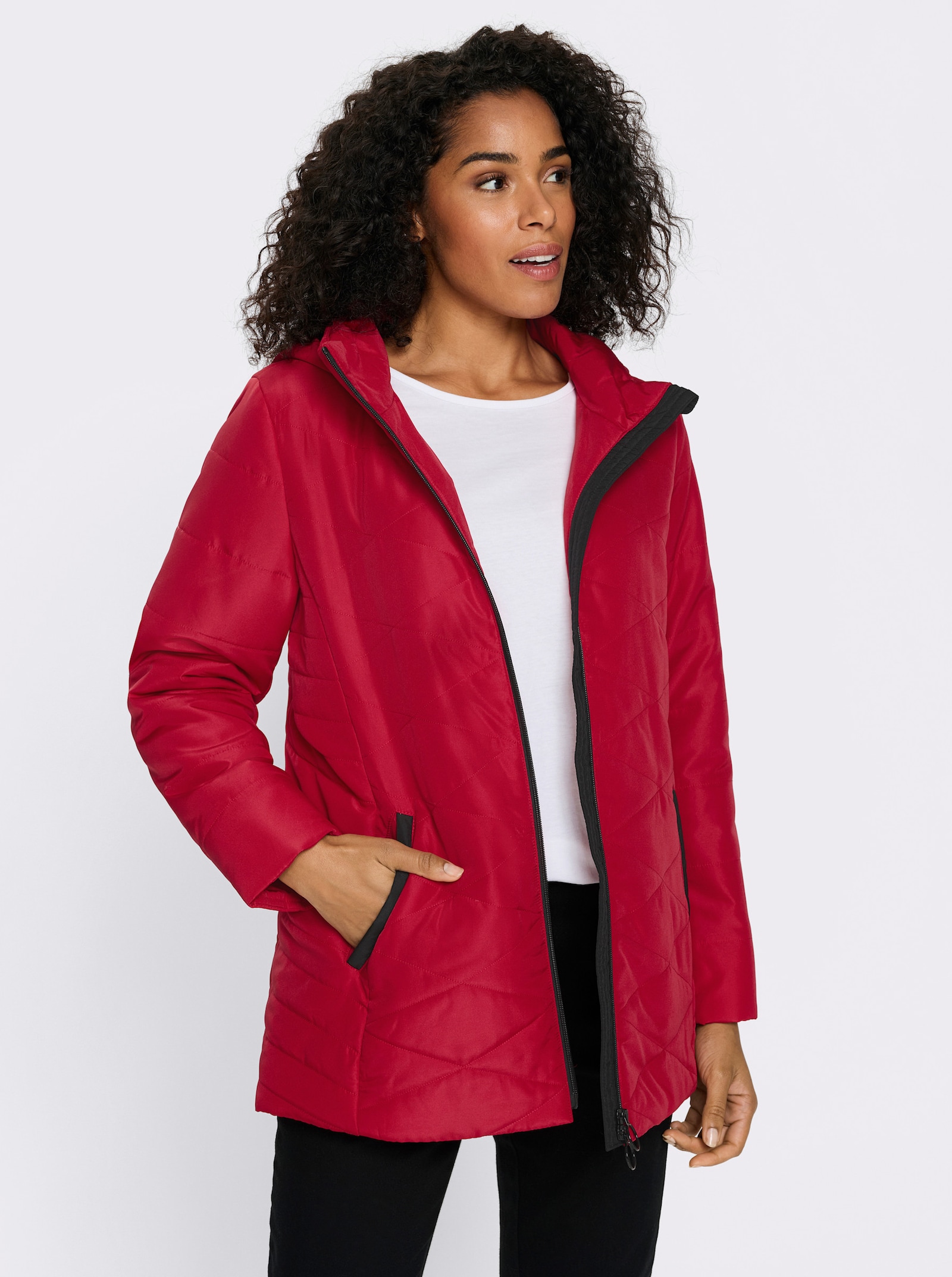 Gewatteerde jas met ruitstiksels - rood