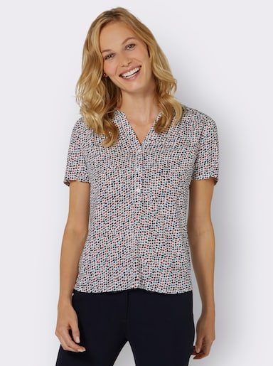 Druckbluse mit Raffung an den Schultern - ecru-erdbeere-bedruckt