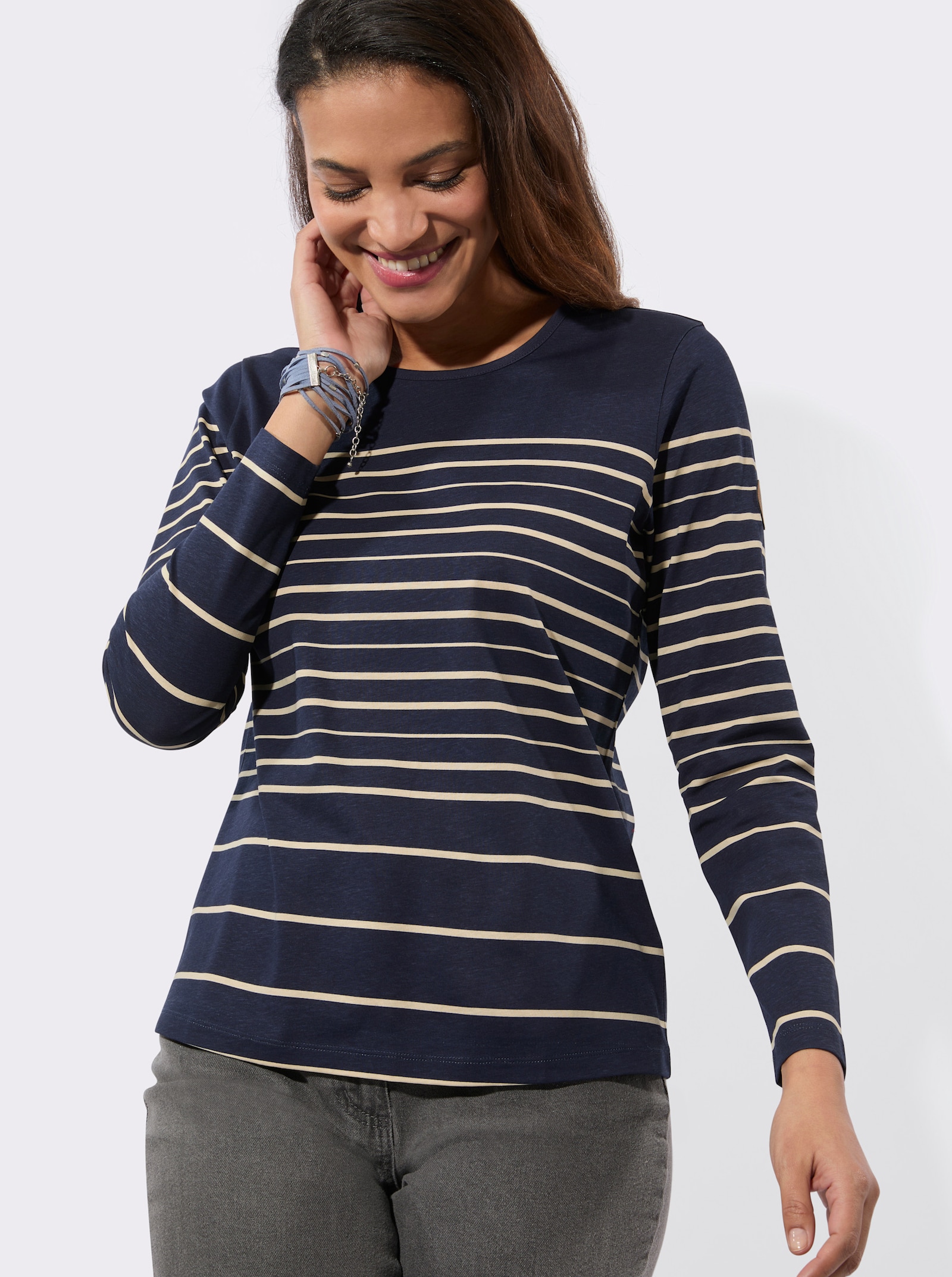 Langarmshirt mit Ringelmuster - marine-sand-geringelt