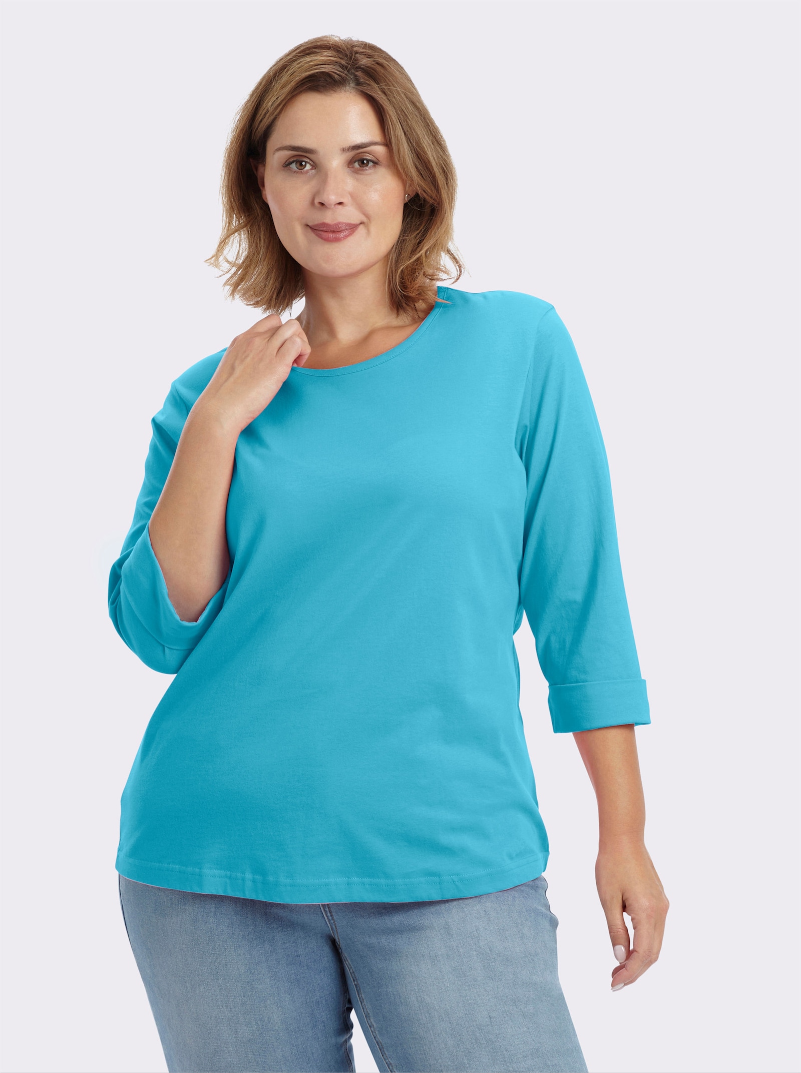 Rundhalsshirt mit 3/4-langen Ärmeln - türkis