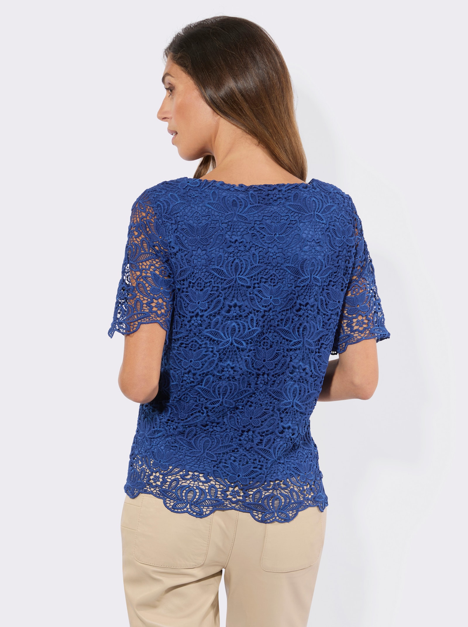 Spitzenshirt mit Wellenkante - royalblau