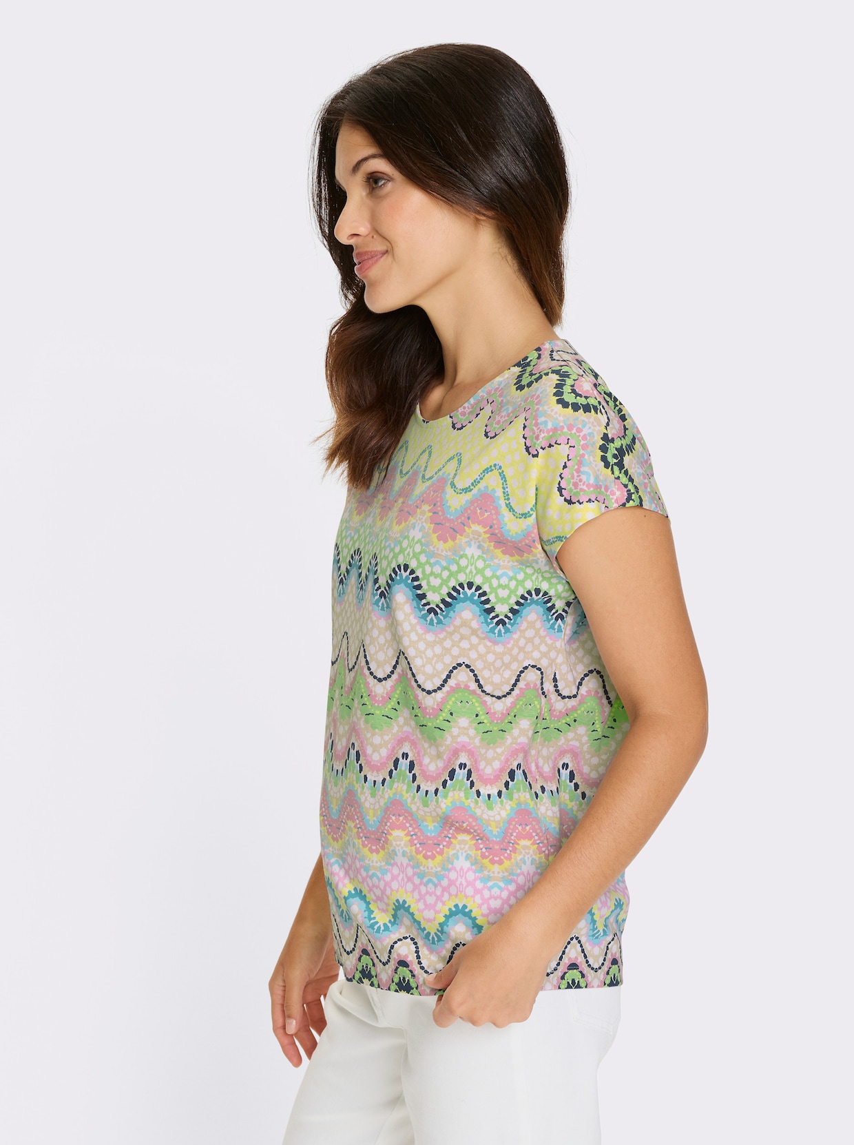 Kurzarmshirt - ecru-hortensie-bedruckt