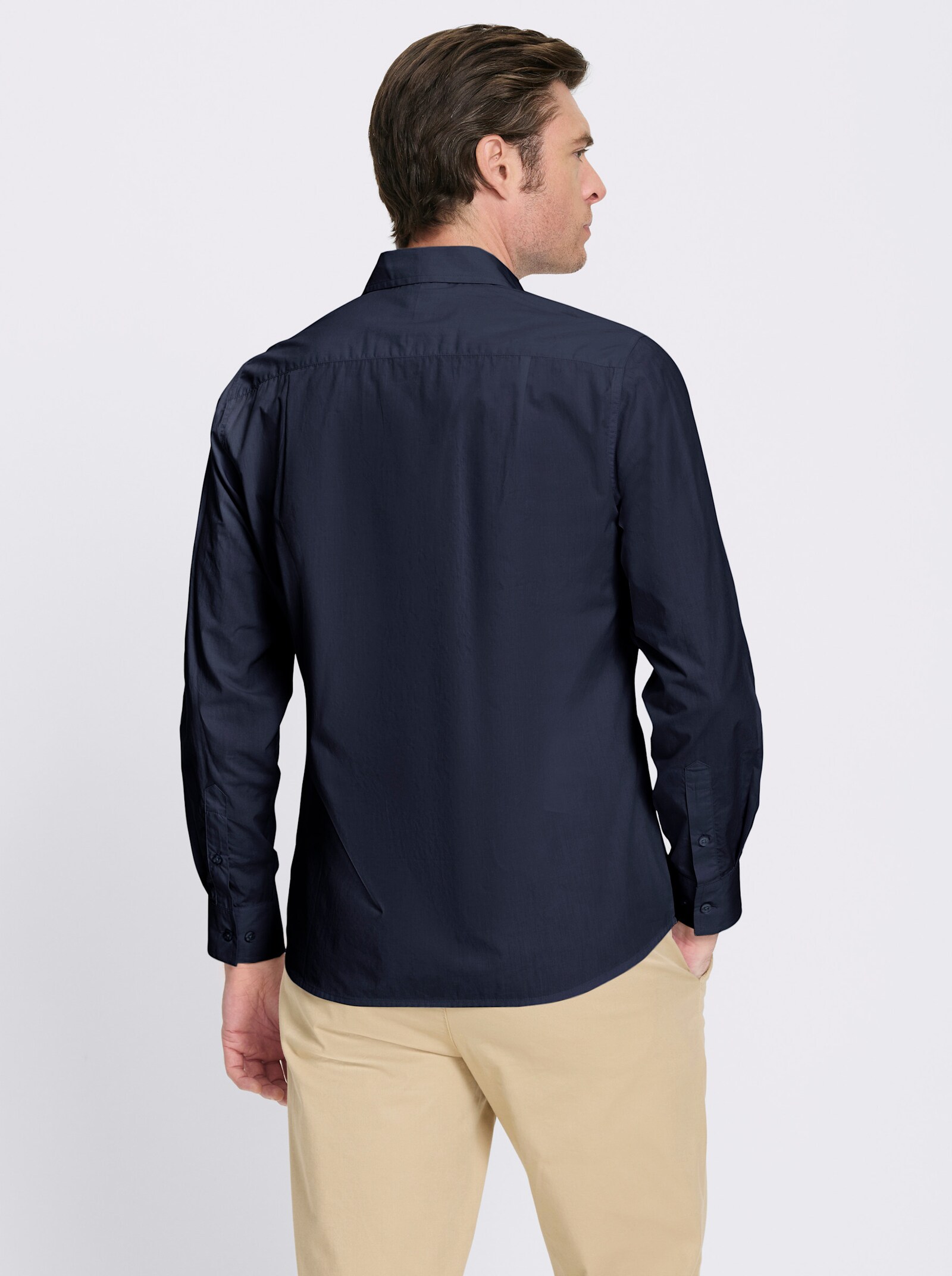 Catamaran Langarmhemd aus reiner Baumwolle, Popeline - marine