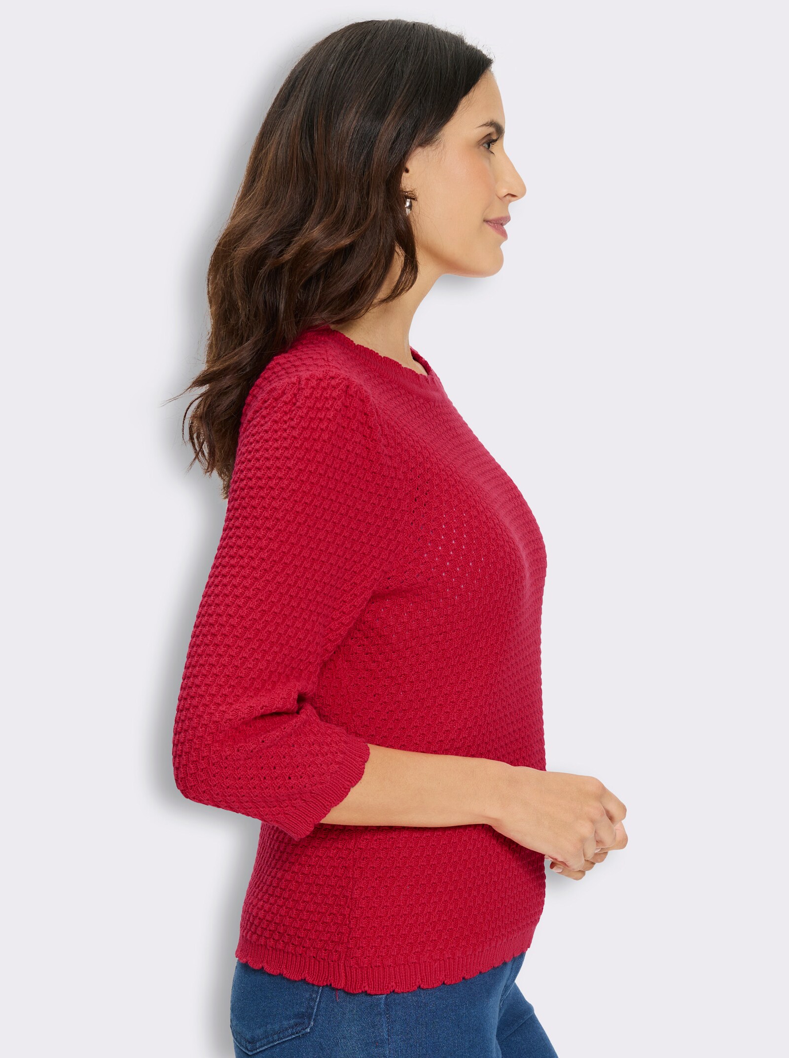 3/4-Arm-Pullover mit Struktur-Strickmuster - erdbeere