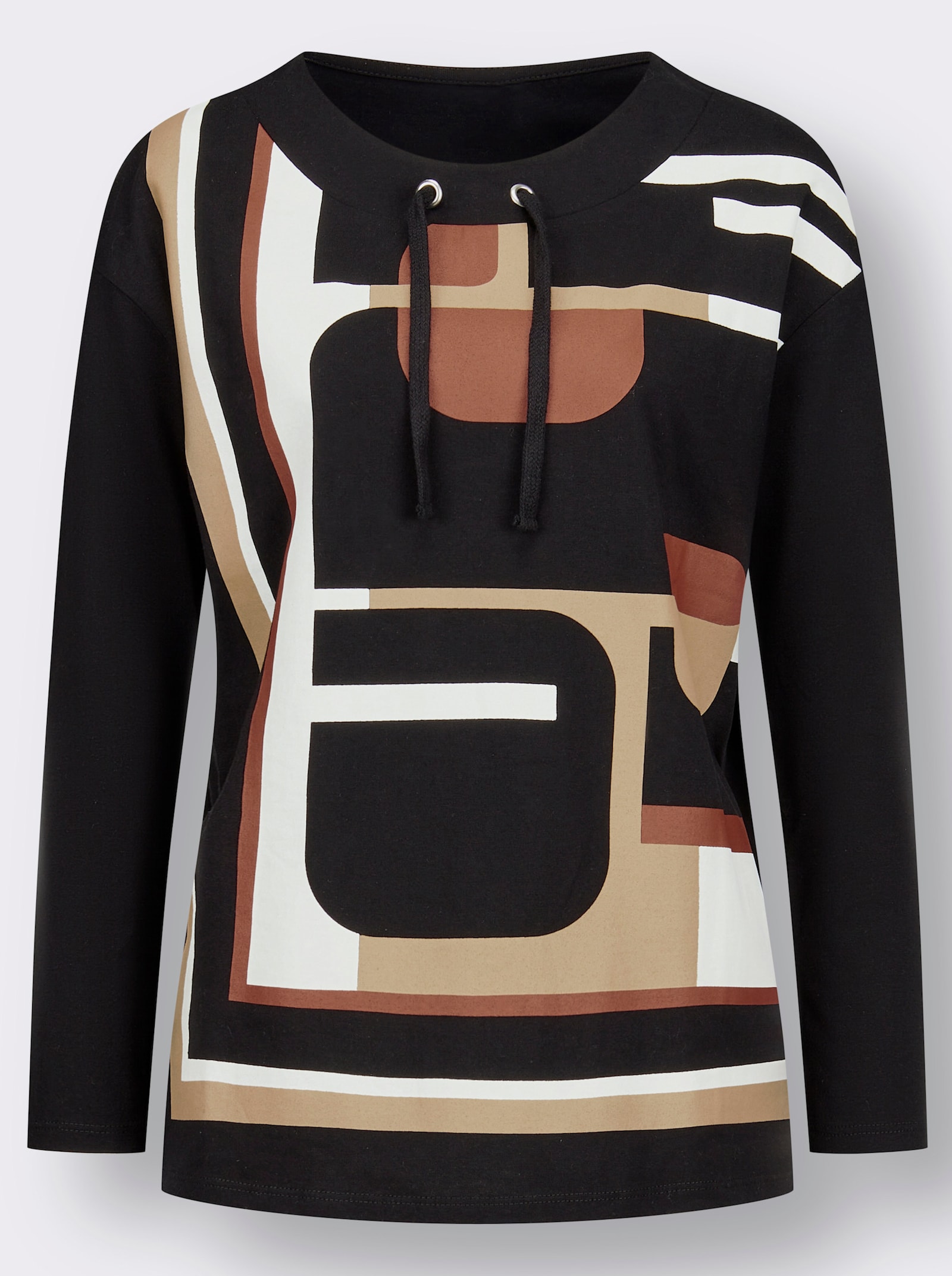 Shirt met lange mouwen en grafische print - zwart/camel bedrukt