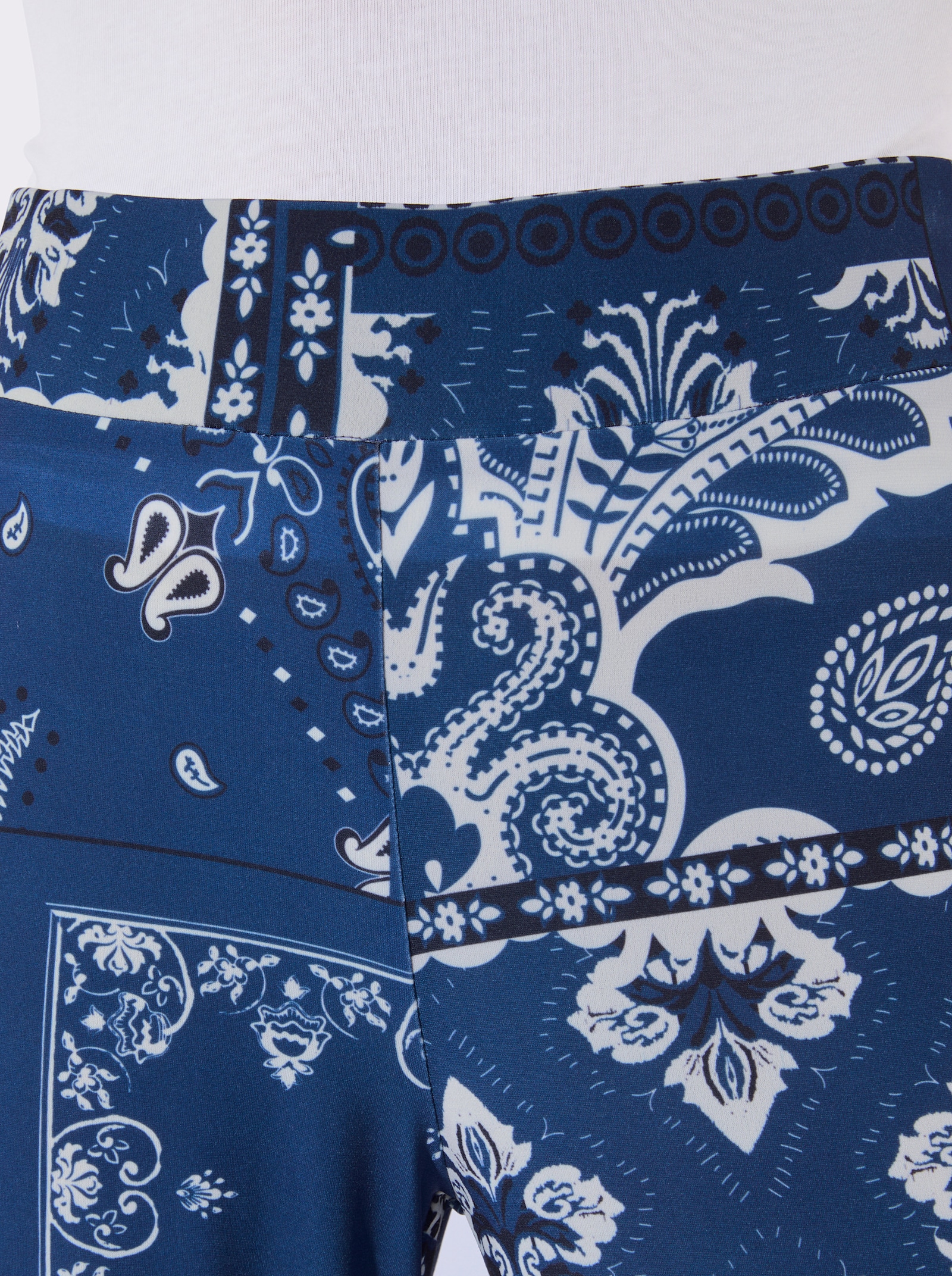 Druckhose mit Rundum-Dehnbund - royalblau-ecru-bedruckt
