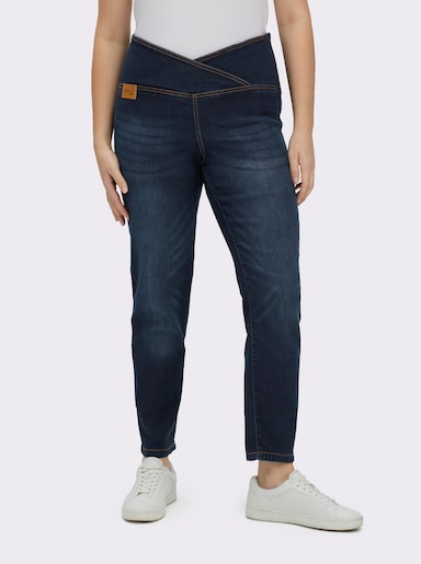 Stretch-Jeans mit überlappendem Bund - dark blue