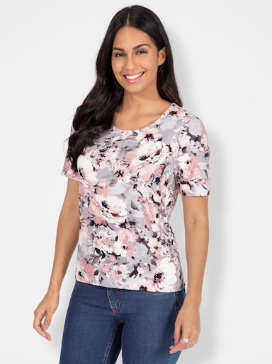 Kurzarmshirt im floralen Dessin - hortensie-steingrau-bedruckt
