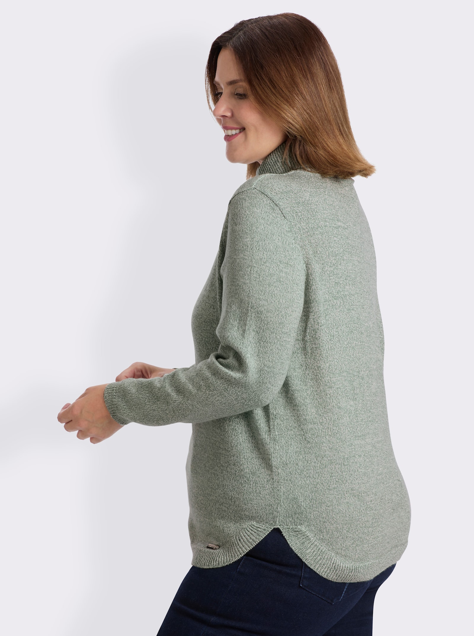Rollkragenpullover in Melange-Qualität - jade-kalkmint-meliert