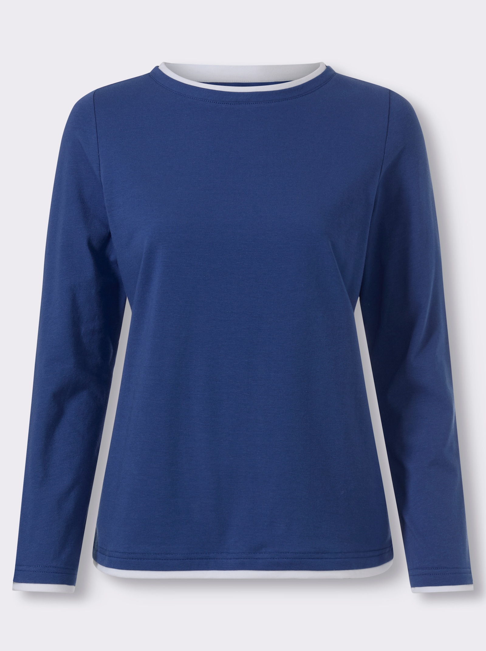 heine Rundhalsshirt in 2-in-1-Optik - royalblau-weiß
