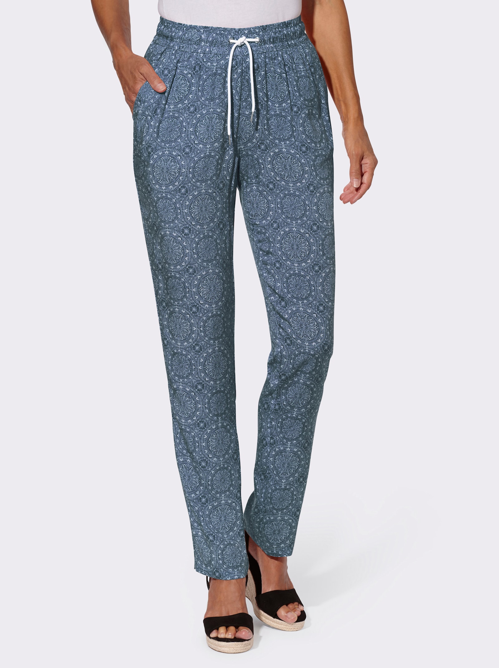 Schlupfhose mit Mandala-Druck - dunkelblau-champagner-bedruckt