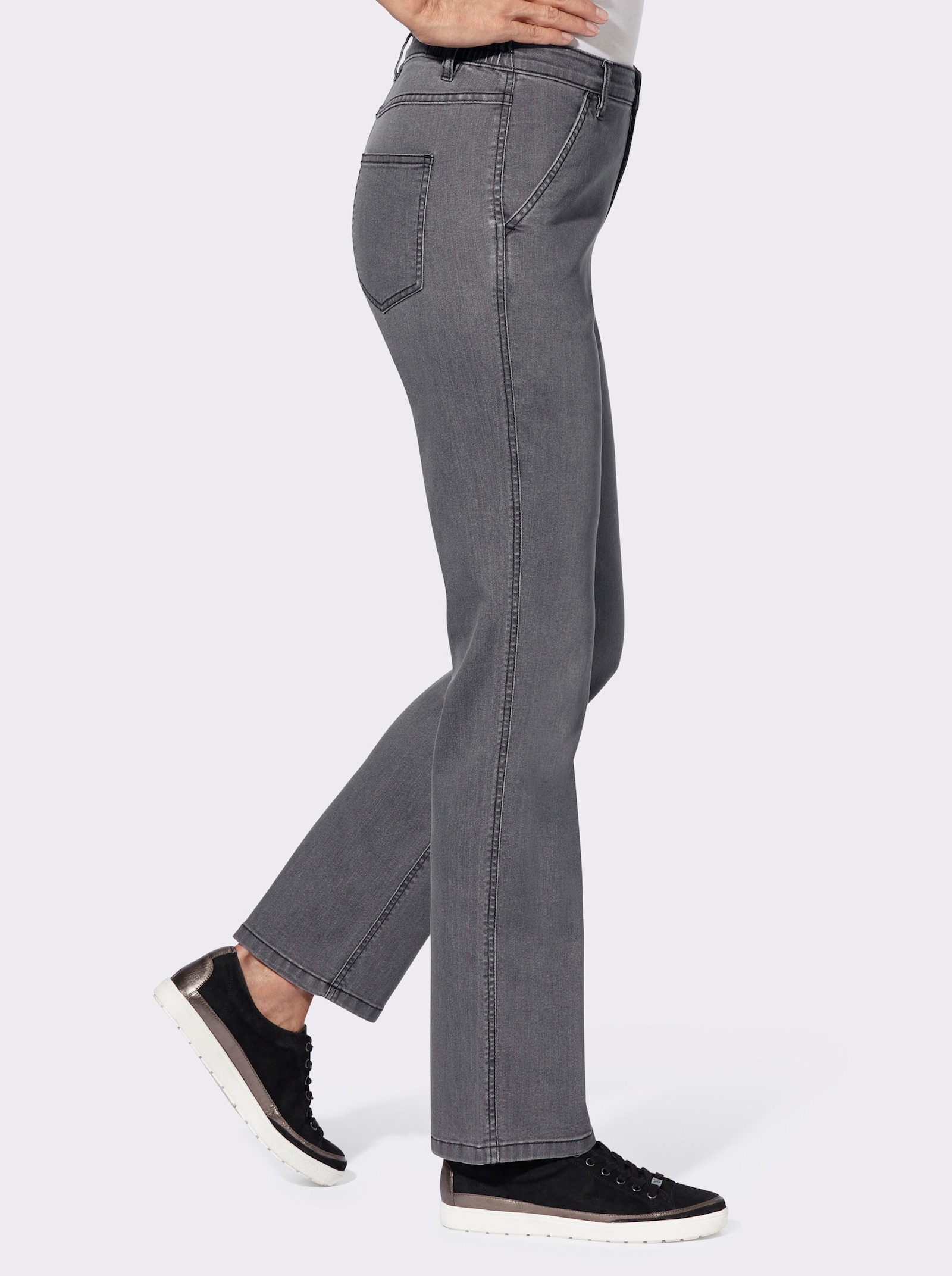 Jeans met comfortband opzij - grey-denim