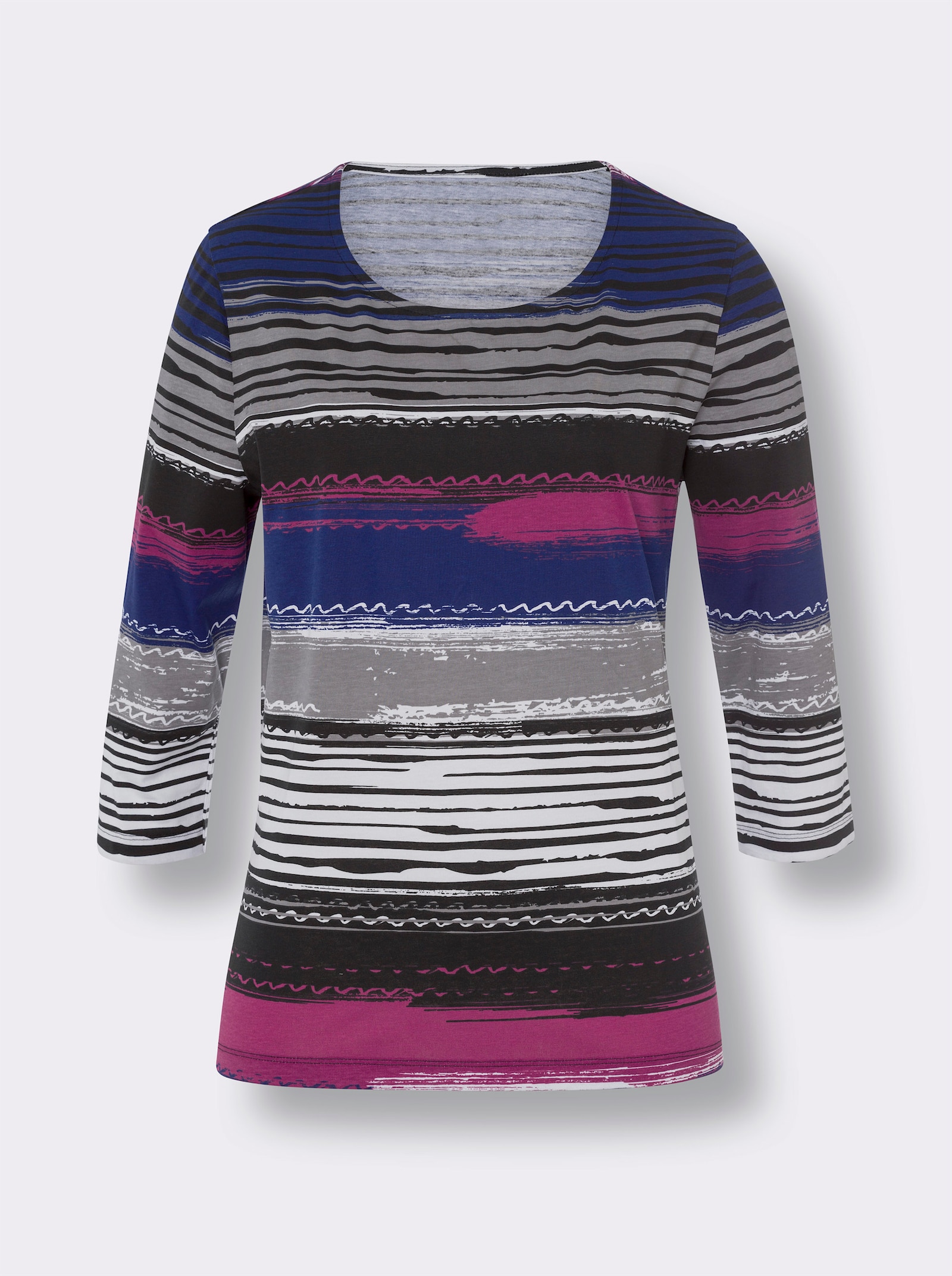 3/4-Arm-Shirt im Streifen-Dessin - royalblau-schwarz-bedruckt
