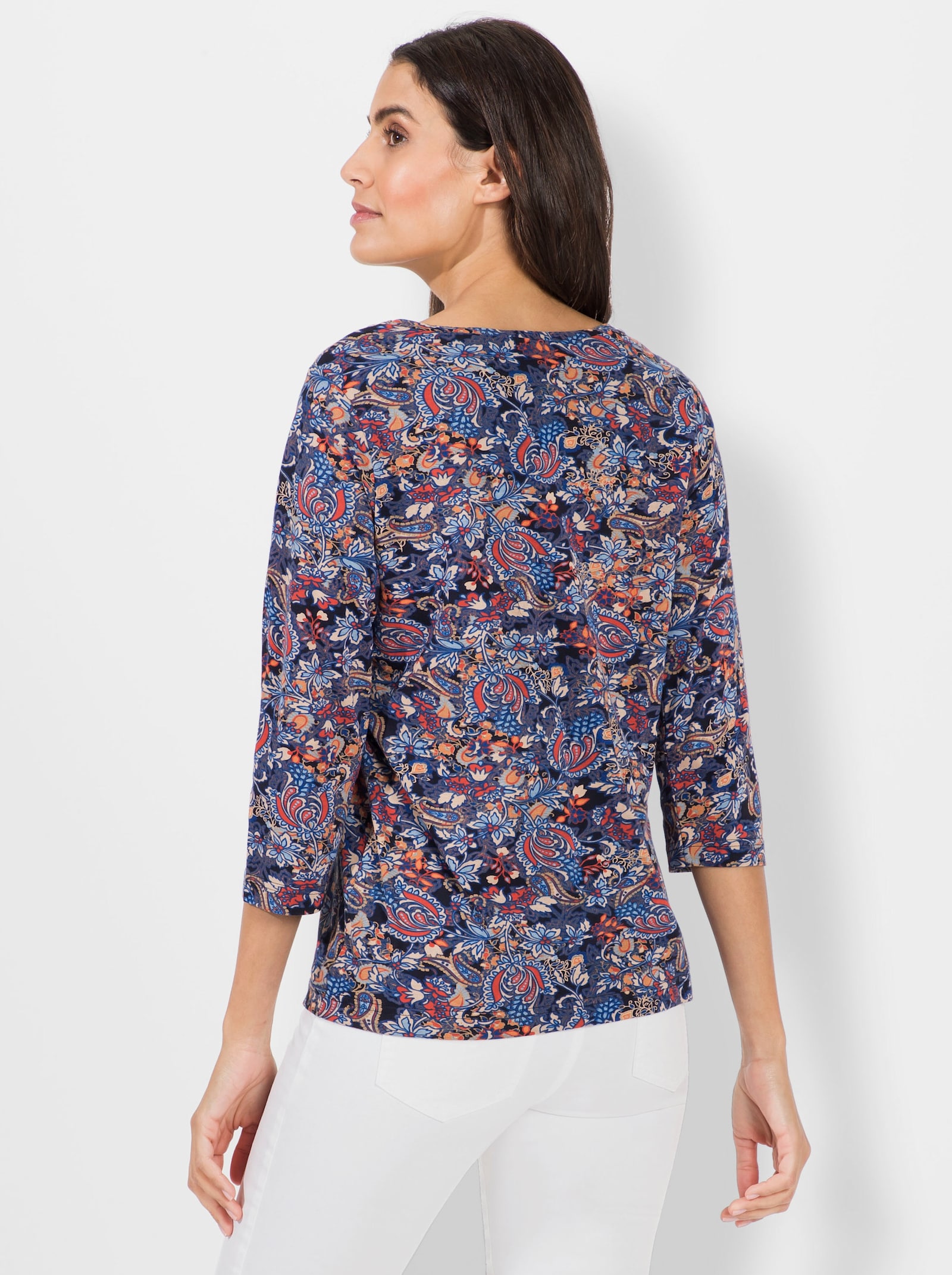 Shirt met print en bloemenpatroon - marine/terra bedrukt