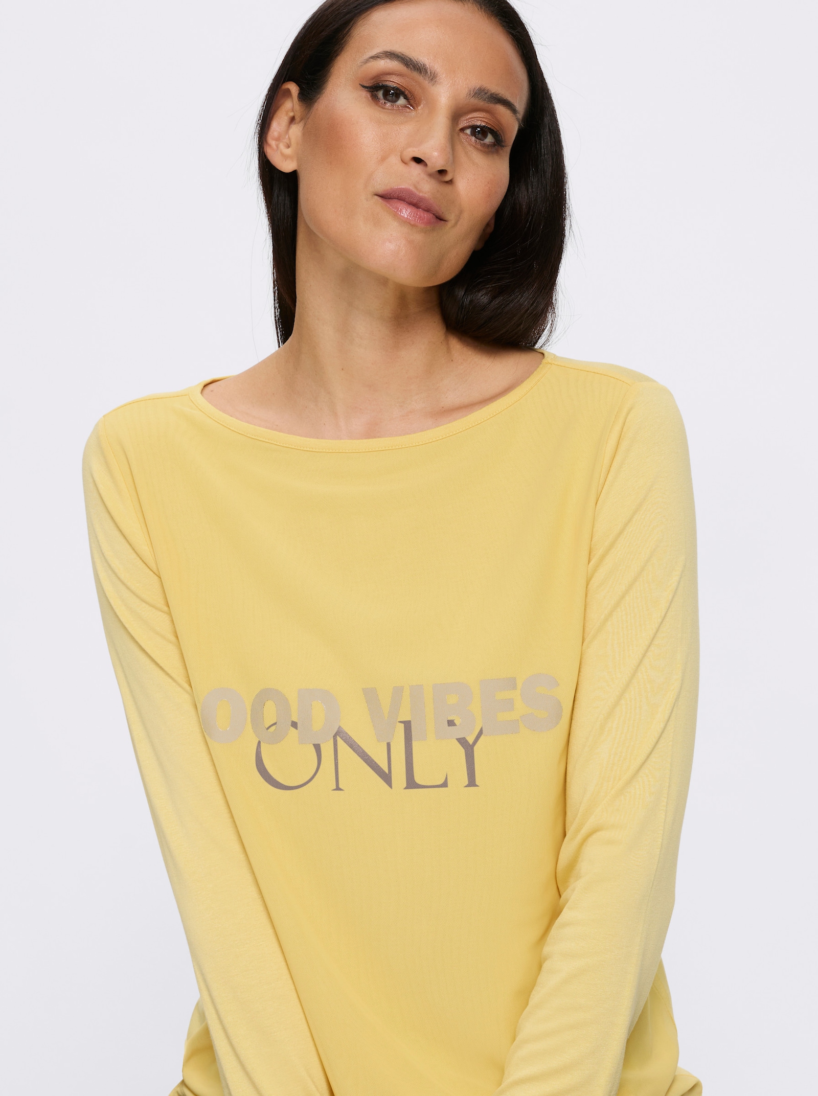 heine Langarmshirt mit Foliendruck - zitrone-anthrazit