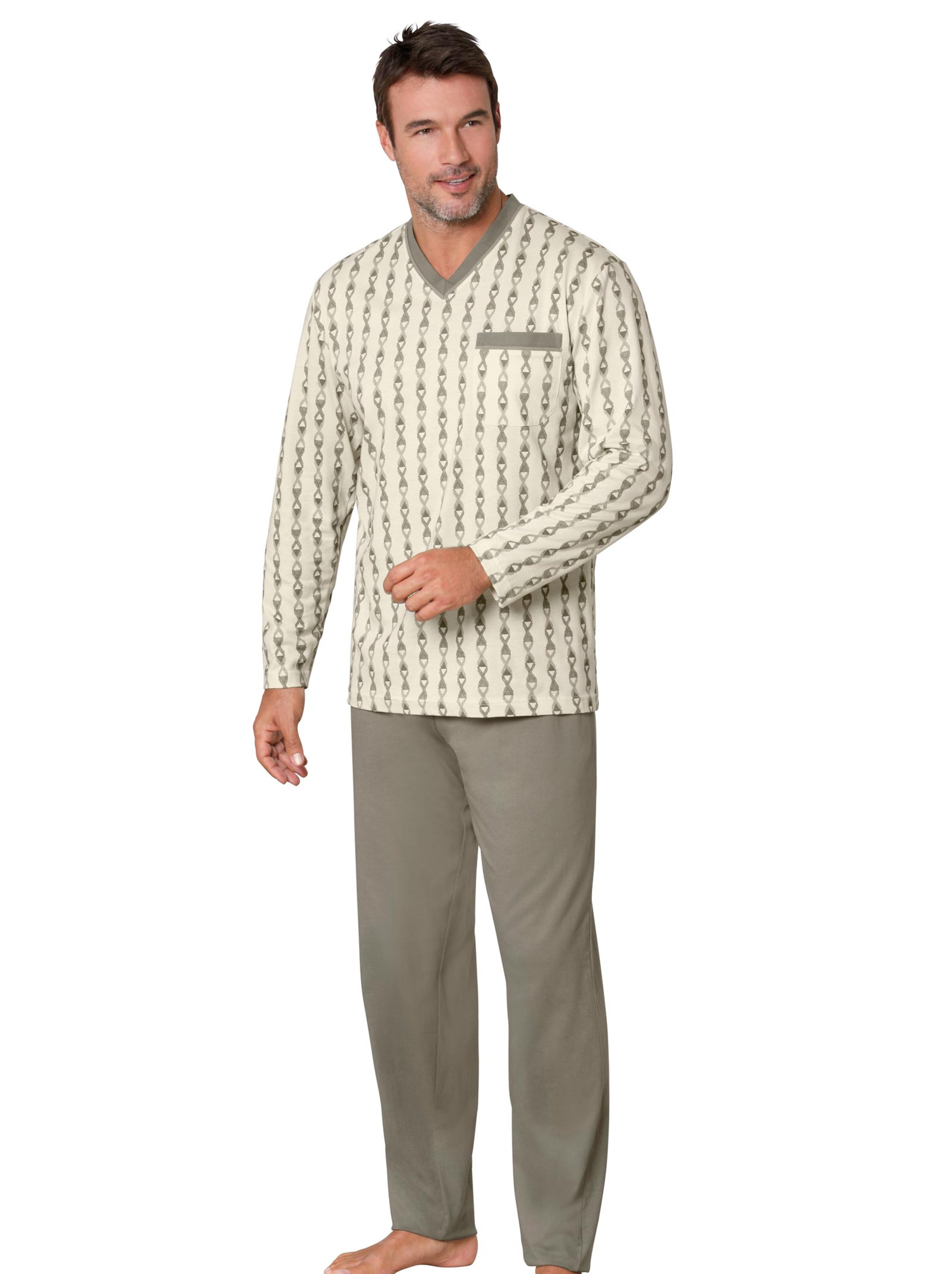 Schlafanzug - grün-beige-bedruckt