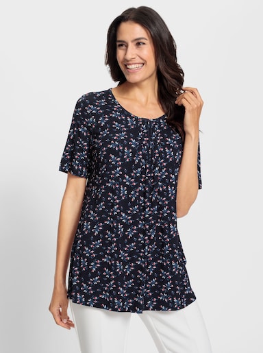 Tunikashirt mit Biesen - marine-erdbeere-bedruckt