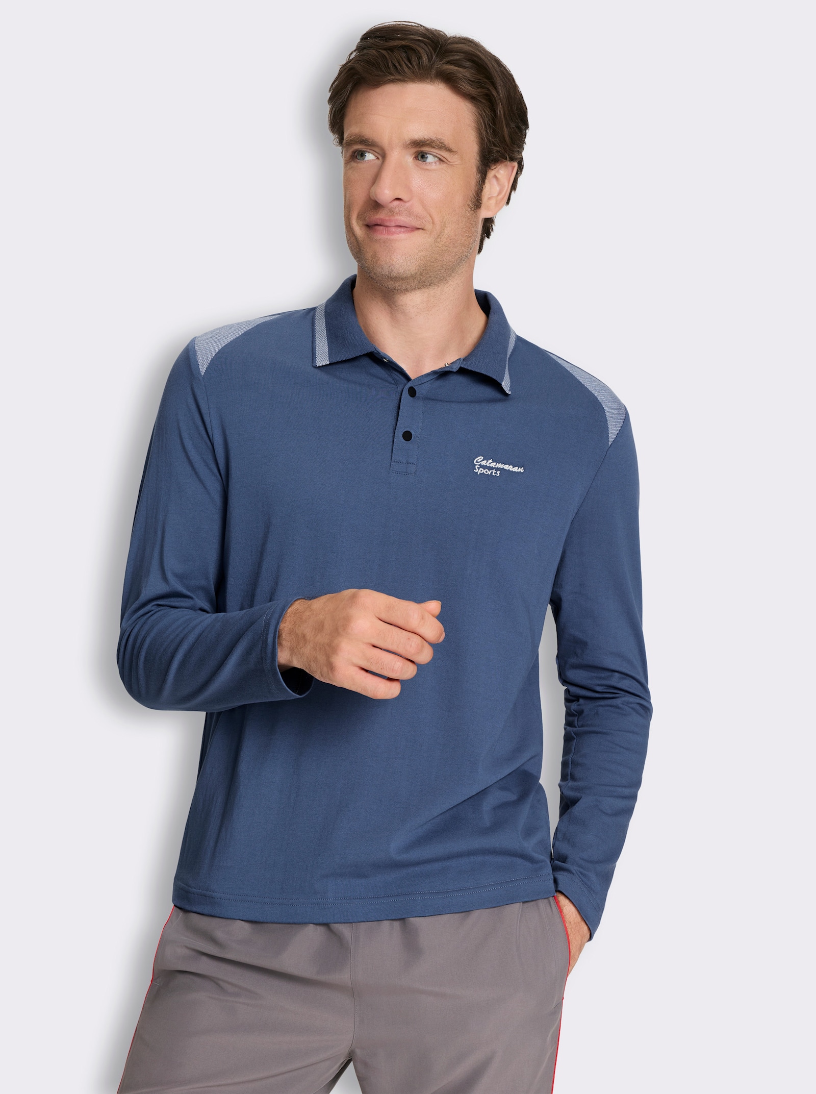Catamaran Sports Langarm-Poloshirt mit Jacquard-Einsätzen - jeansblau