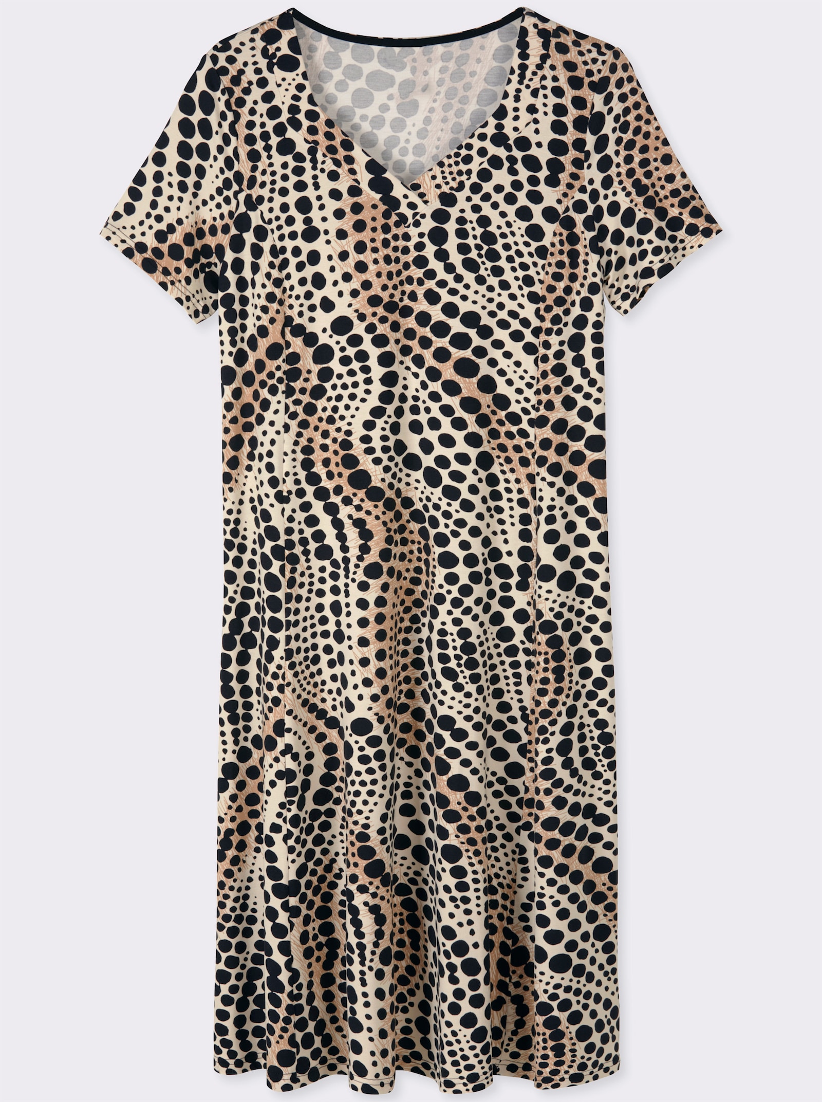 Jerseykleid im Punkte-Dessin - elfenbein-schwarz-bedruckt