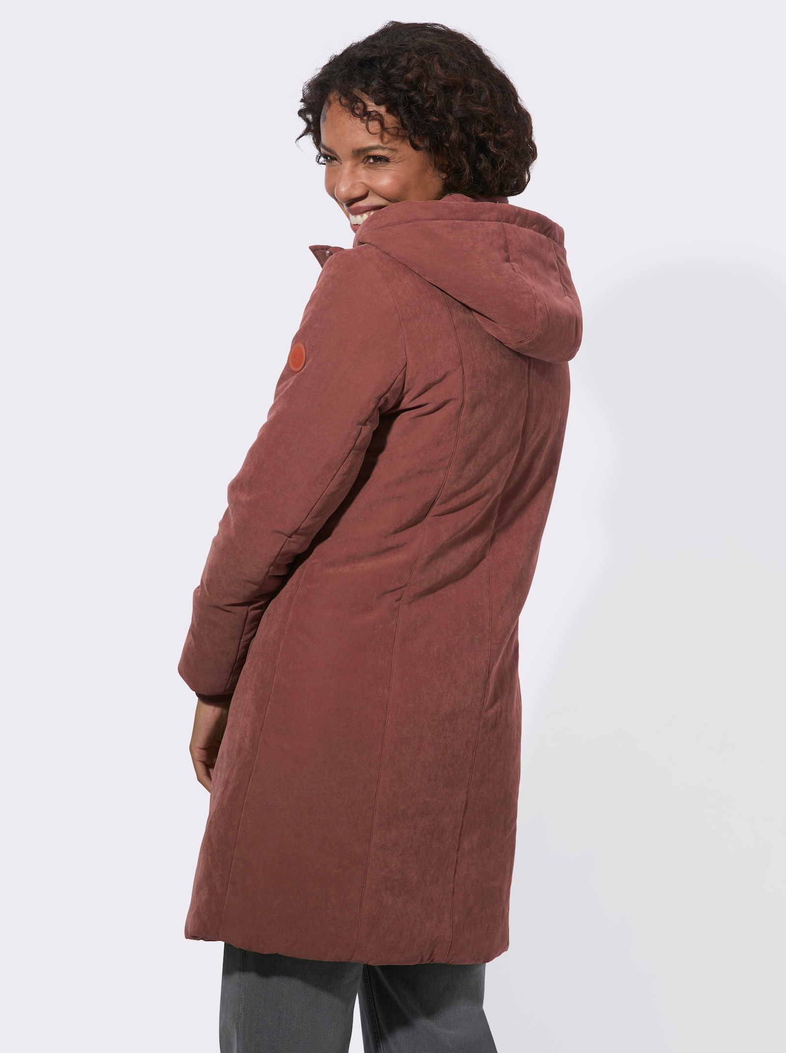 Kapuzenjacke mit Reißverschluss-Taschen - rotbraun