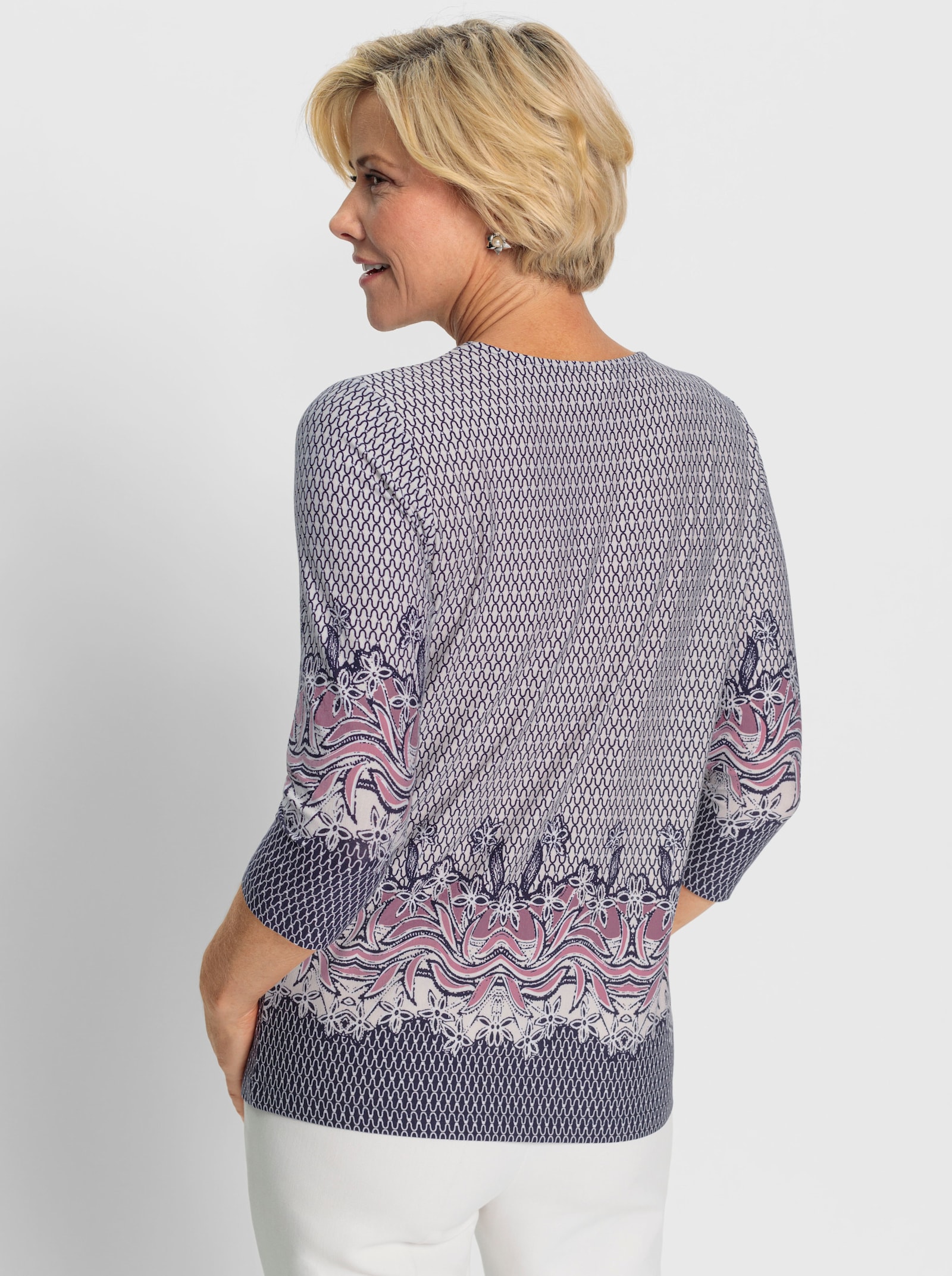 Rundhalsshirt mit platziertem Druck - altrosa-ecru-bedruckt