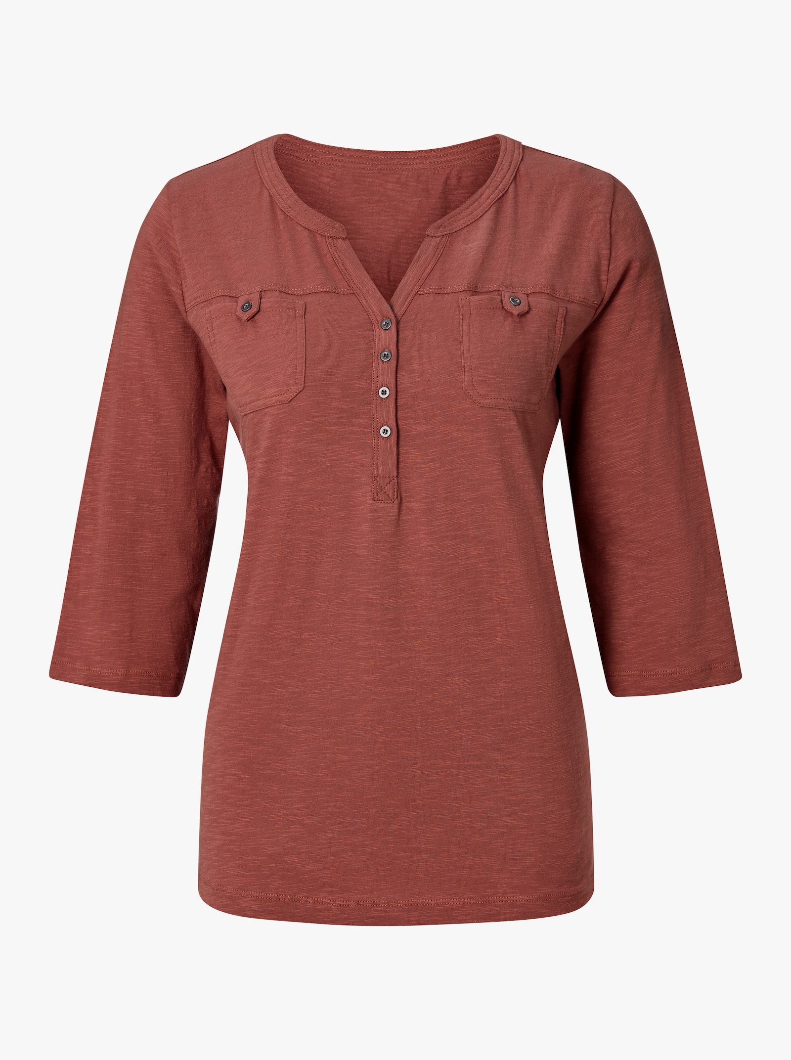 Shirt met ronde hals en borstzakken met knoop - roestrood