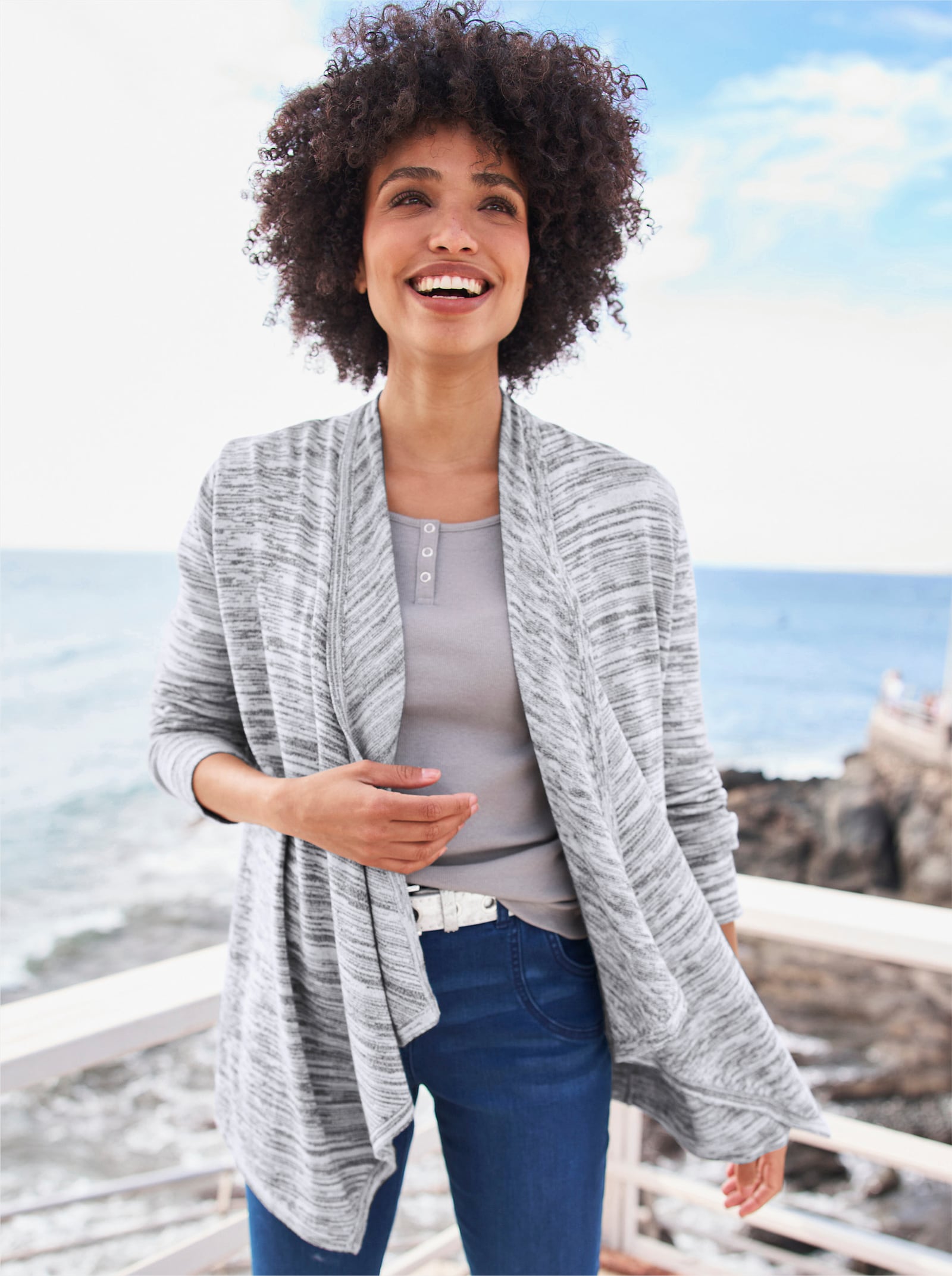 heine Strickjacke mit Schalkragen - grau-meliert