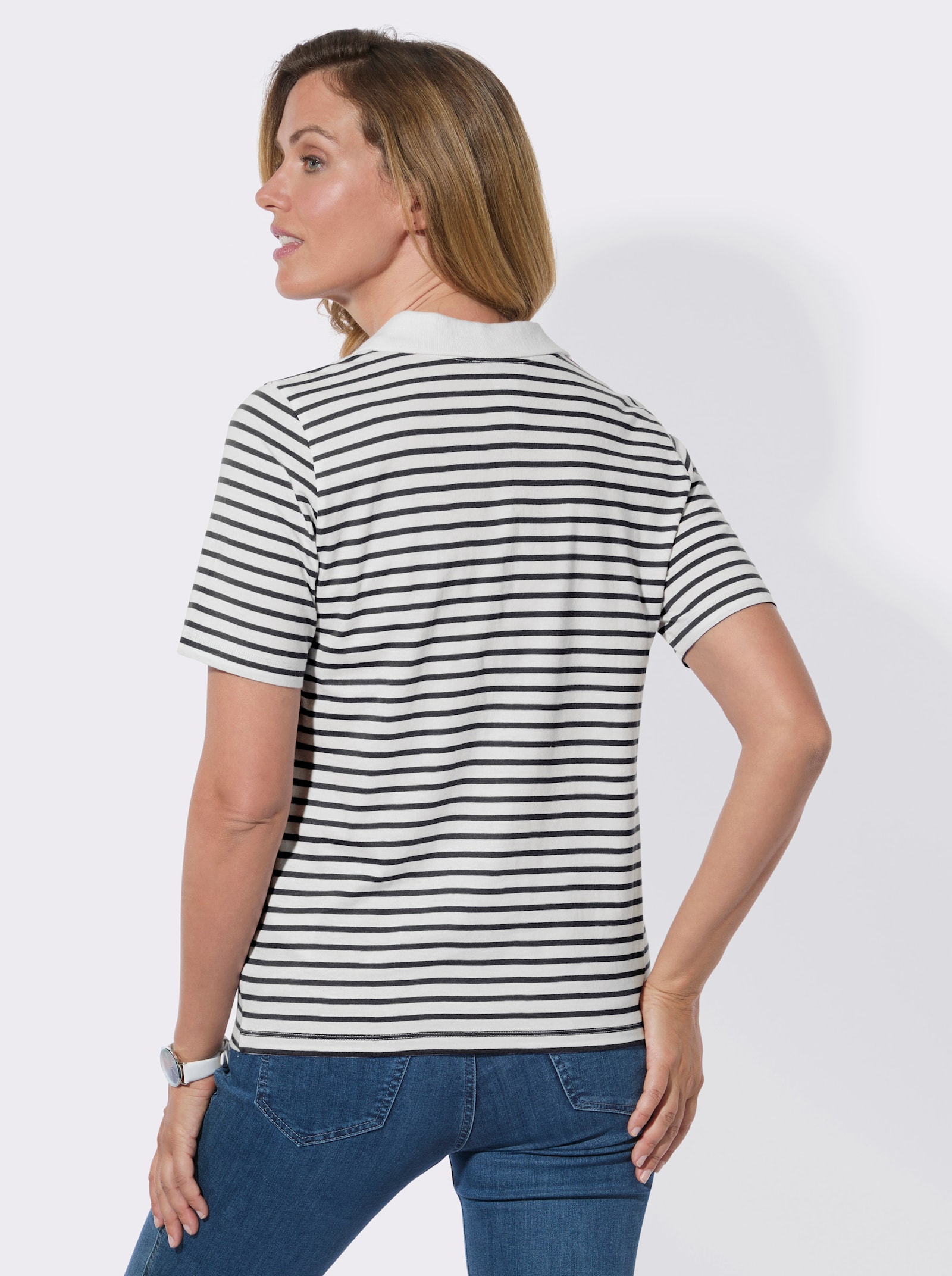 Poloshirt mit Ringeln - ecru-schwarz-geringelt