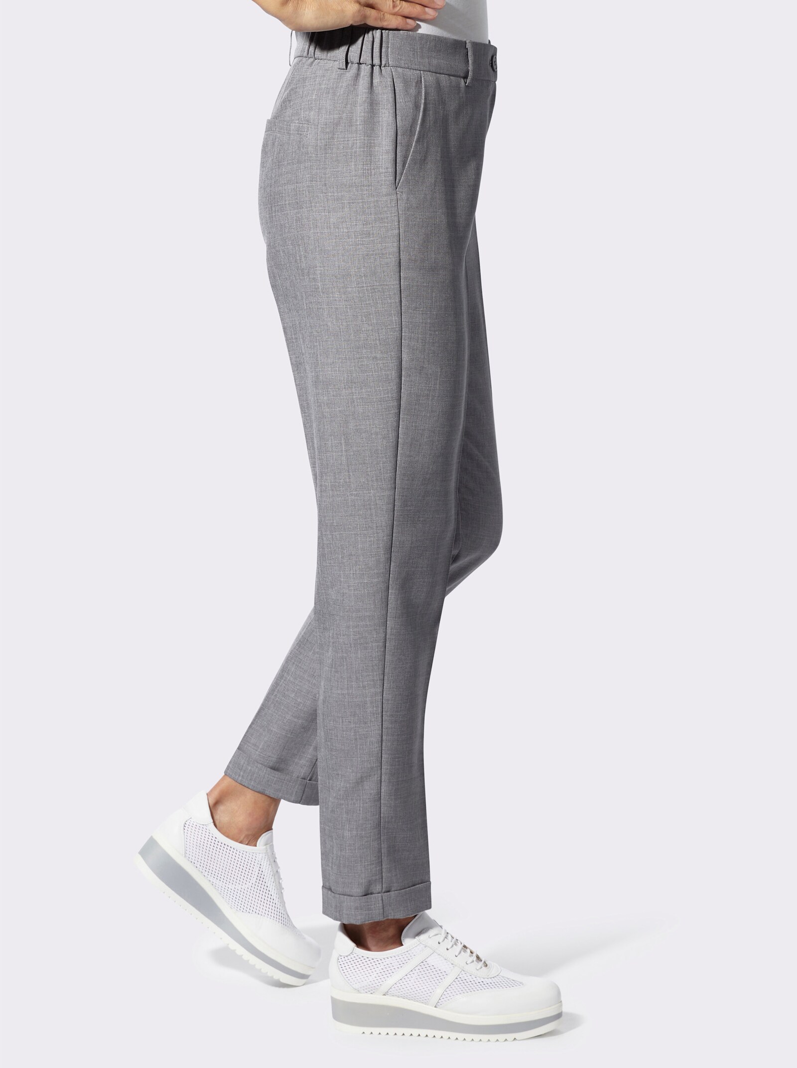 Hose mit Bügelfalten - hellgrau-meliert